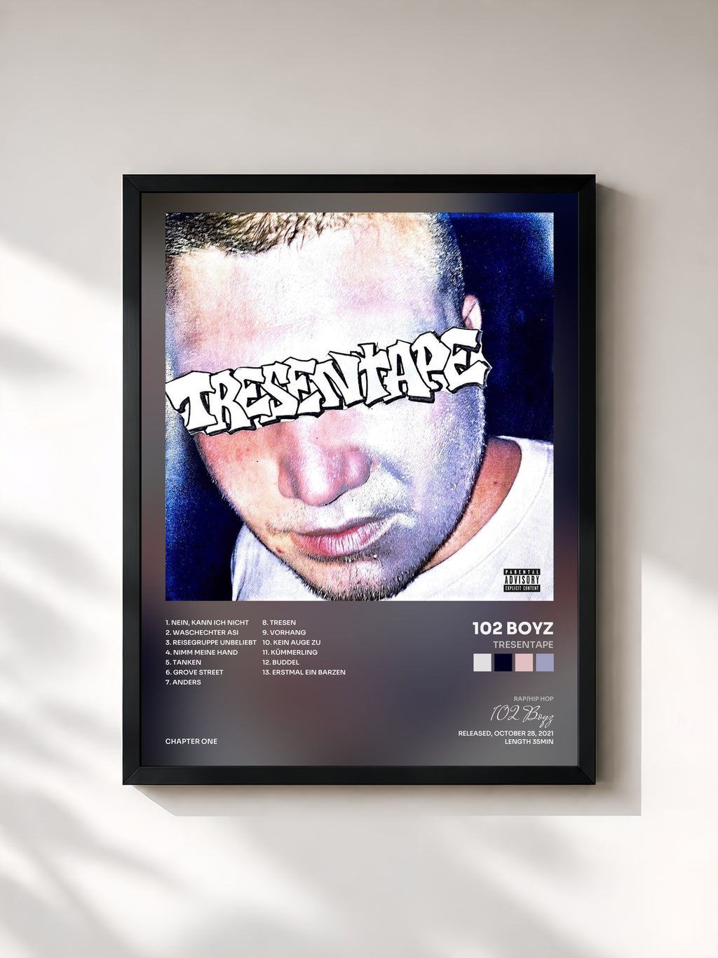 #noir Tableau de l'album Tresentape de 102 Boyz, cadre noir, imprimé et encadré en France