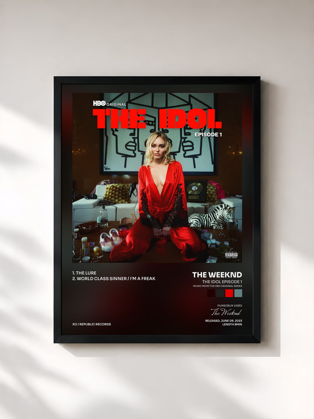 #noir Tableau de l'album The Idol Episode 1 (Music from the HBO Original Series) de The Weeknd, cadre noir, imprimé et encadré en France