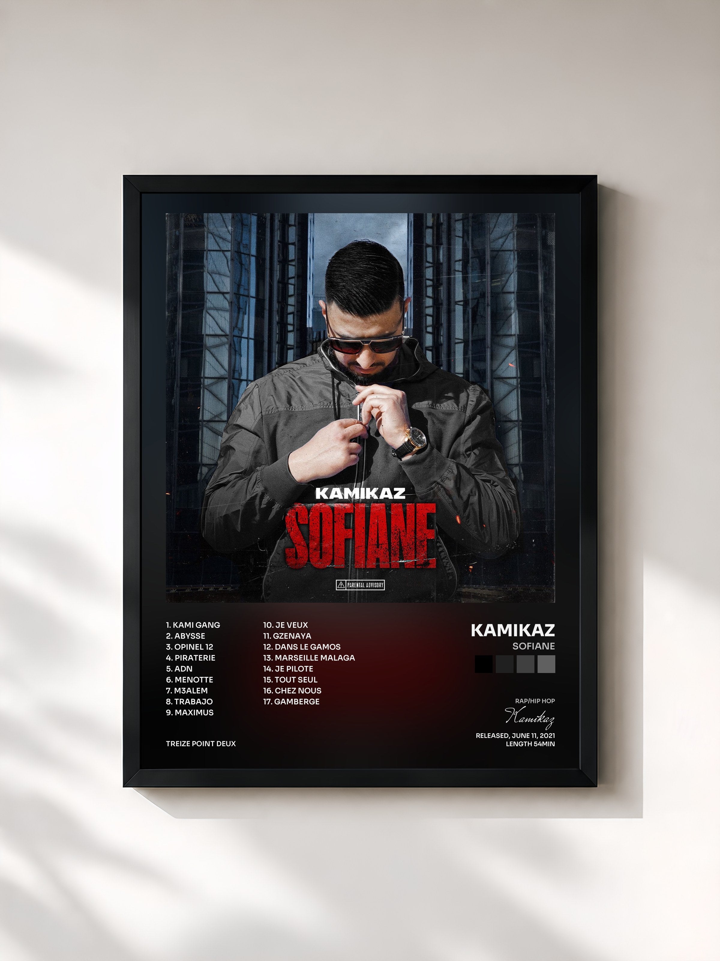 #noir Tableau de l'album Sofiane de Kamikaz, cadre noir, imprimé et encadré en France