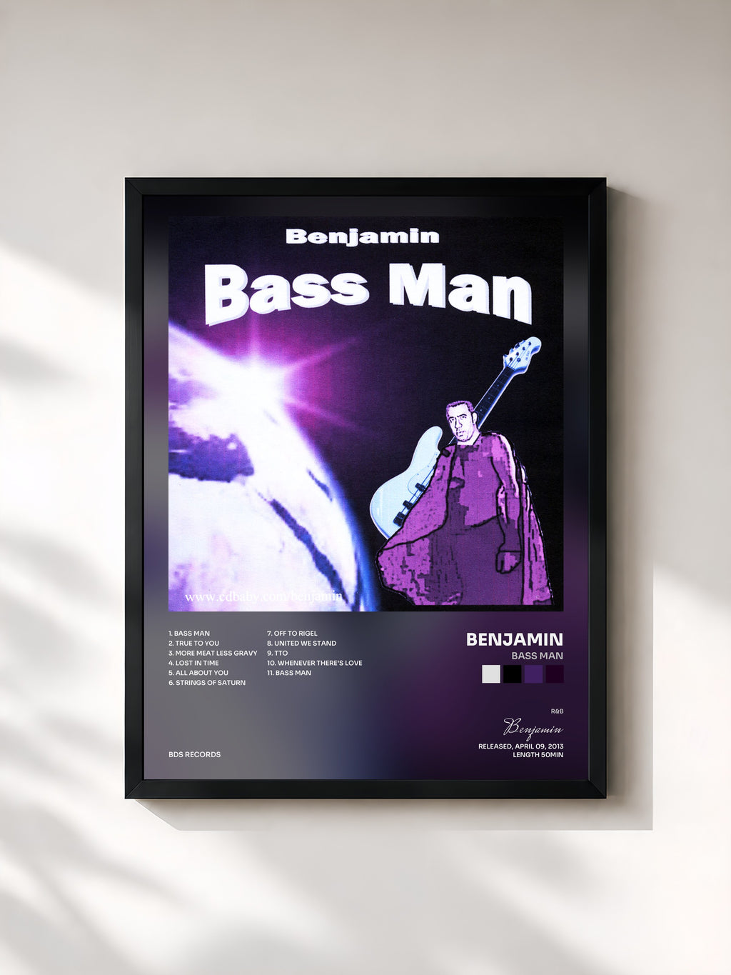 #noir Tableau de l'album Bass Man de Benjamin, cadre noir, imprimé et encadré en France