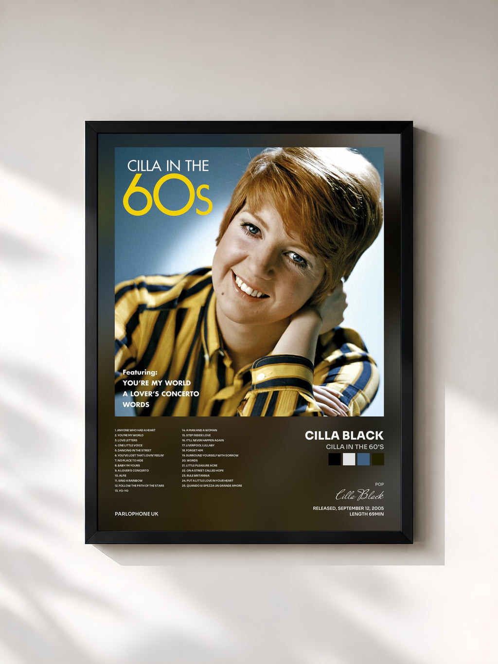 #noir Tableau de l'album Cilla in the 60's de Cilla Black, cadre noir, imprimé et encadré en France