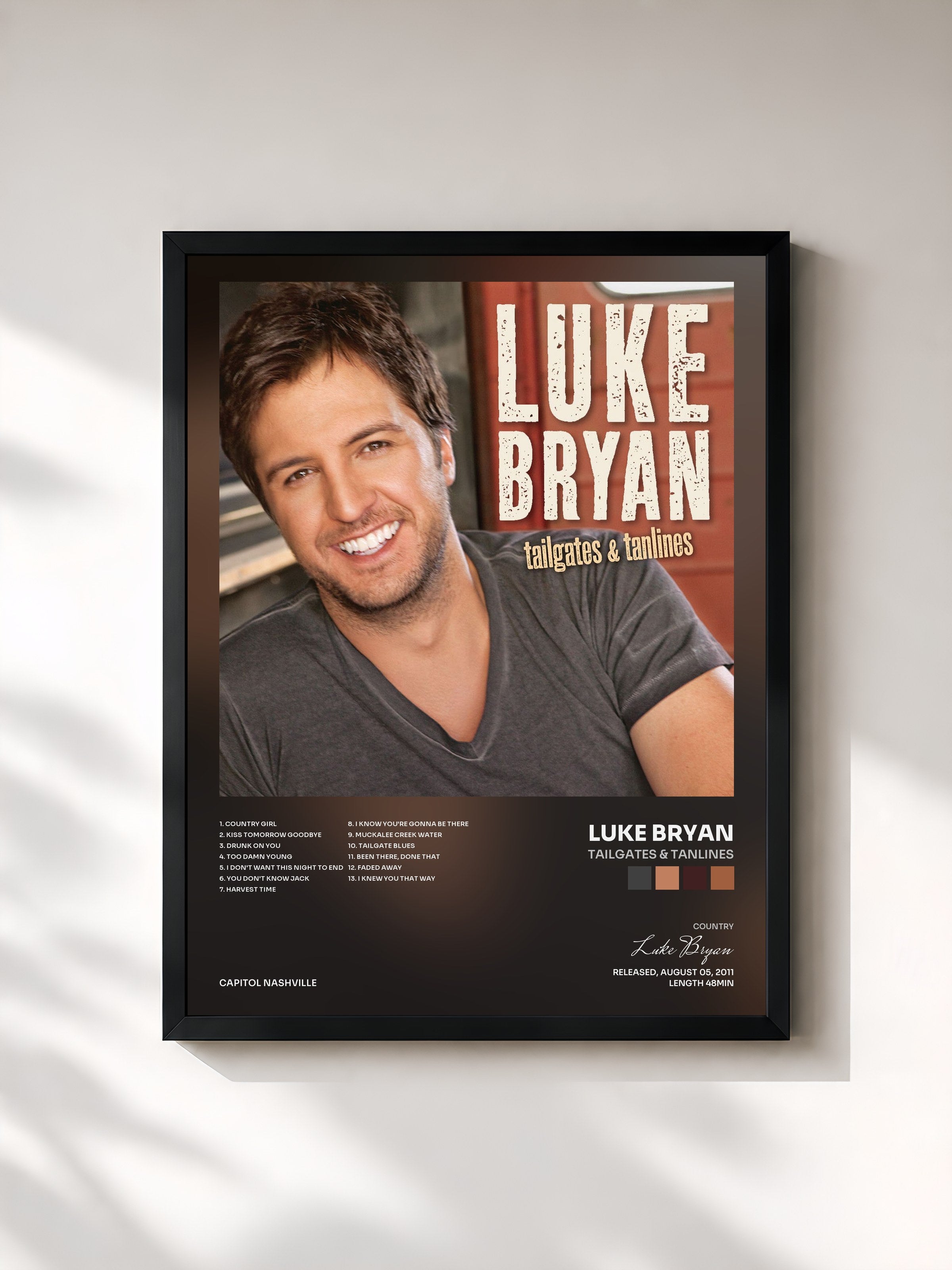 #noir Tableau de l'album Tailgates & Tanlines de Luke Bryan, cadre noir, imprimé et encadré en France
