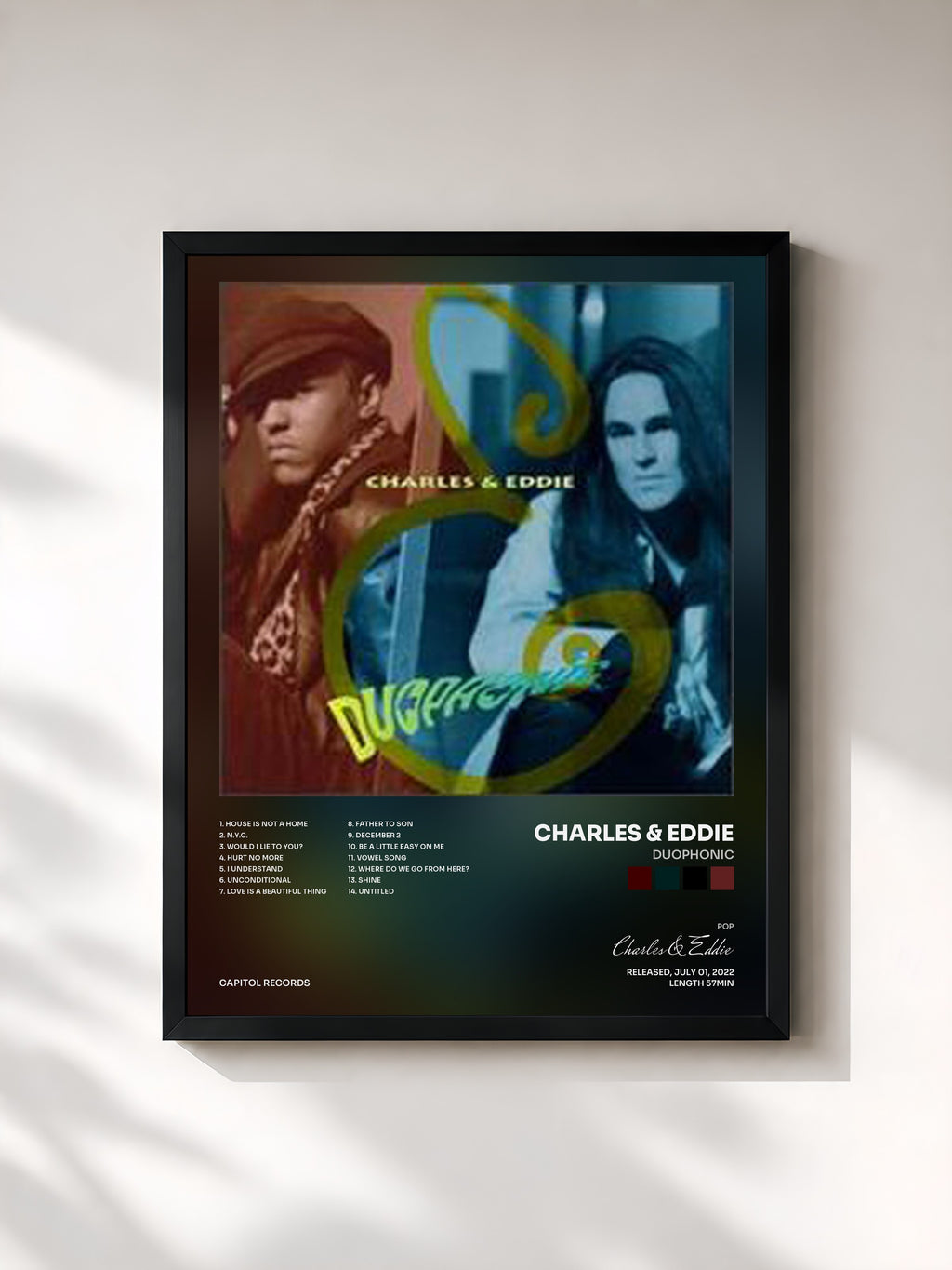 #noir Tableau de l'album Duophonic de Charles & Eddie, cadre noir, imprimé et encadré en France