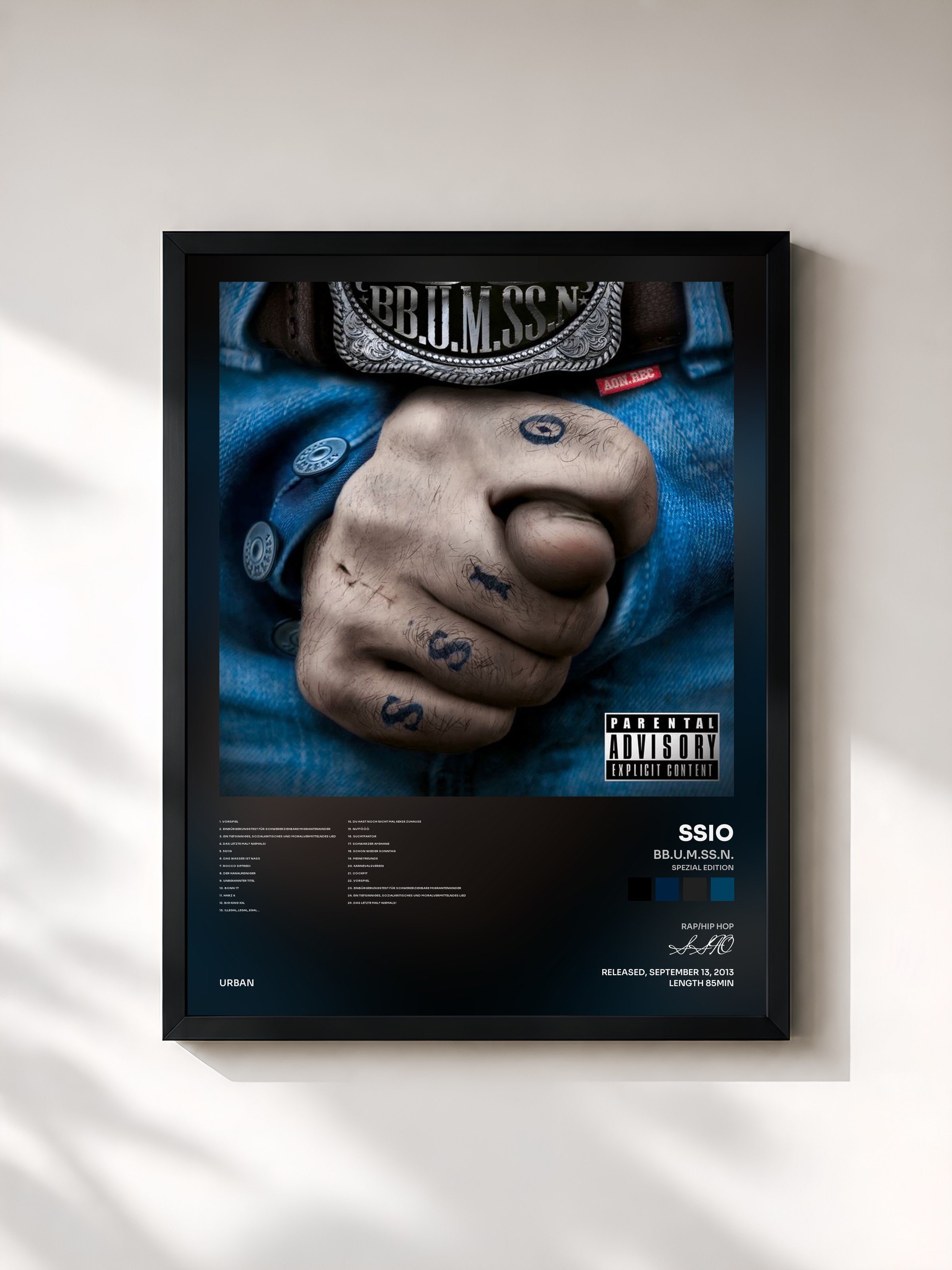 #noir Tableau de l'album BB.U.M.SS.N. (Spezial Edition) de SSIO, cadre noir, imprimé et encadré en France