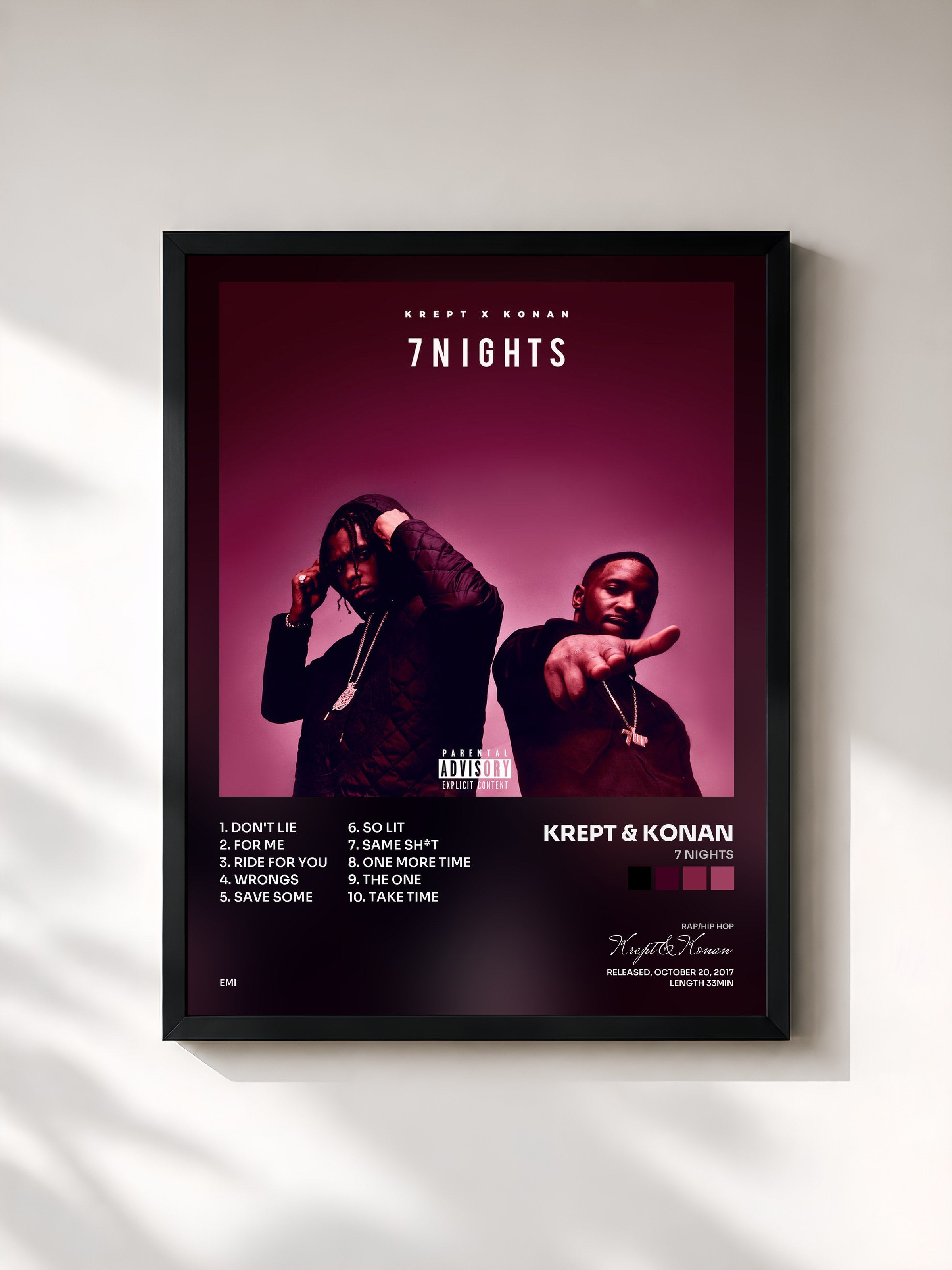 #noir Tableau de l'album 7 Nights de Krept & Konan, cadre noir, imprimé et encadré en France