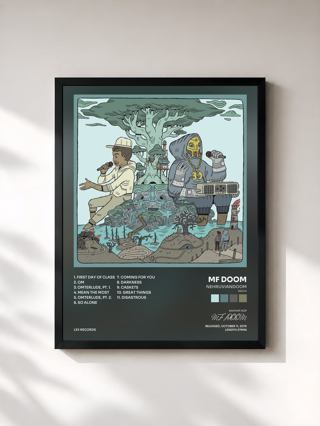 #noir Tableau de l'album NEHRUVIANDOOM (REDUX) de MF DOOM, cadre noir, imprimé et encadré en France
