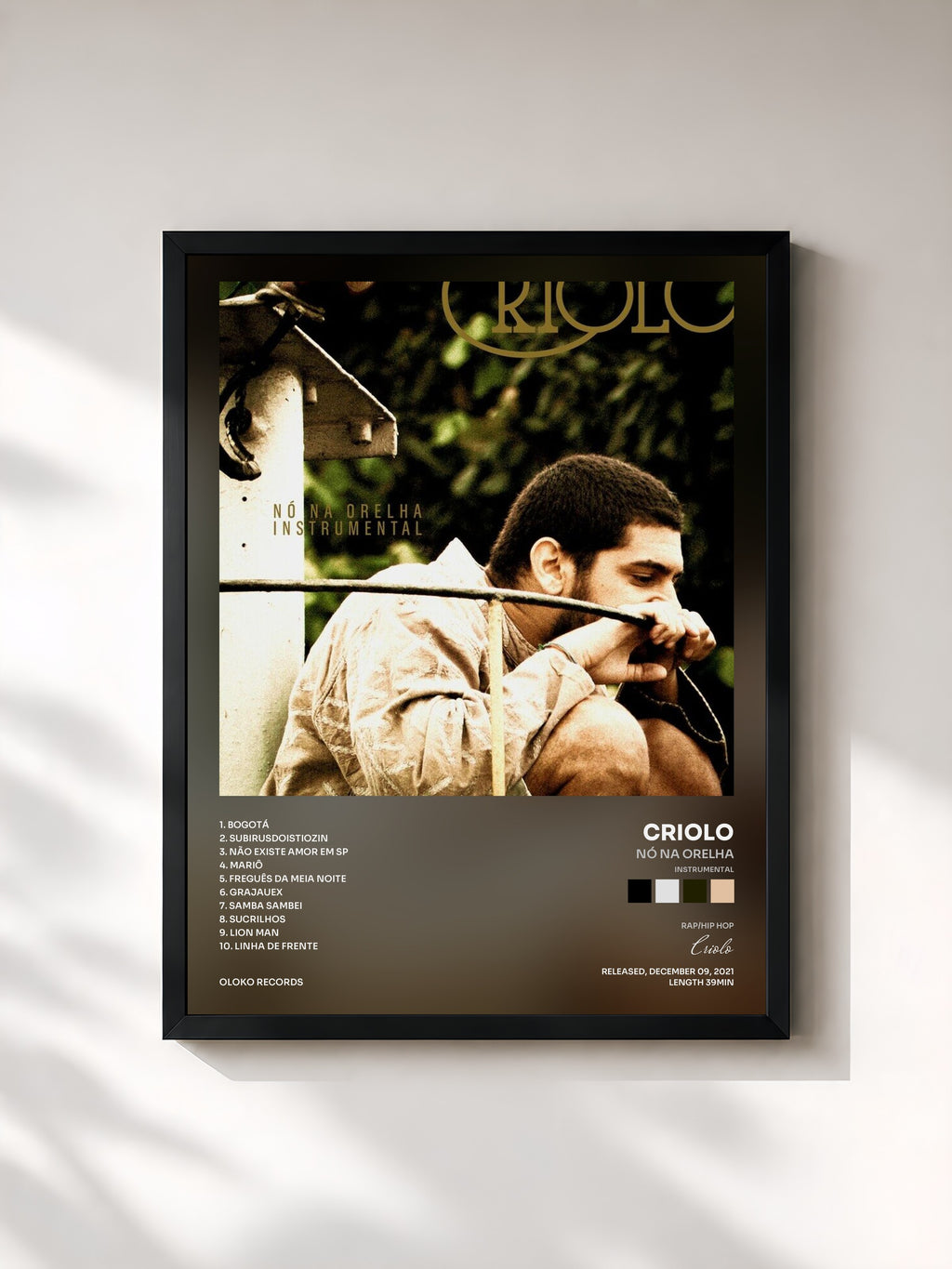 #noir Tableau de l'album Nó na Orelha (Instrumental) de Criolo, cadre noir, imprimé et encadré en France