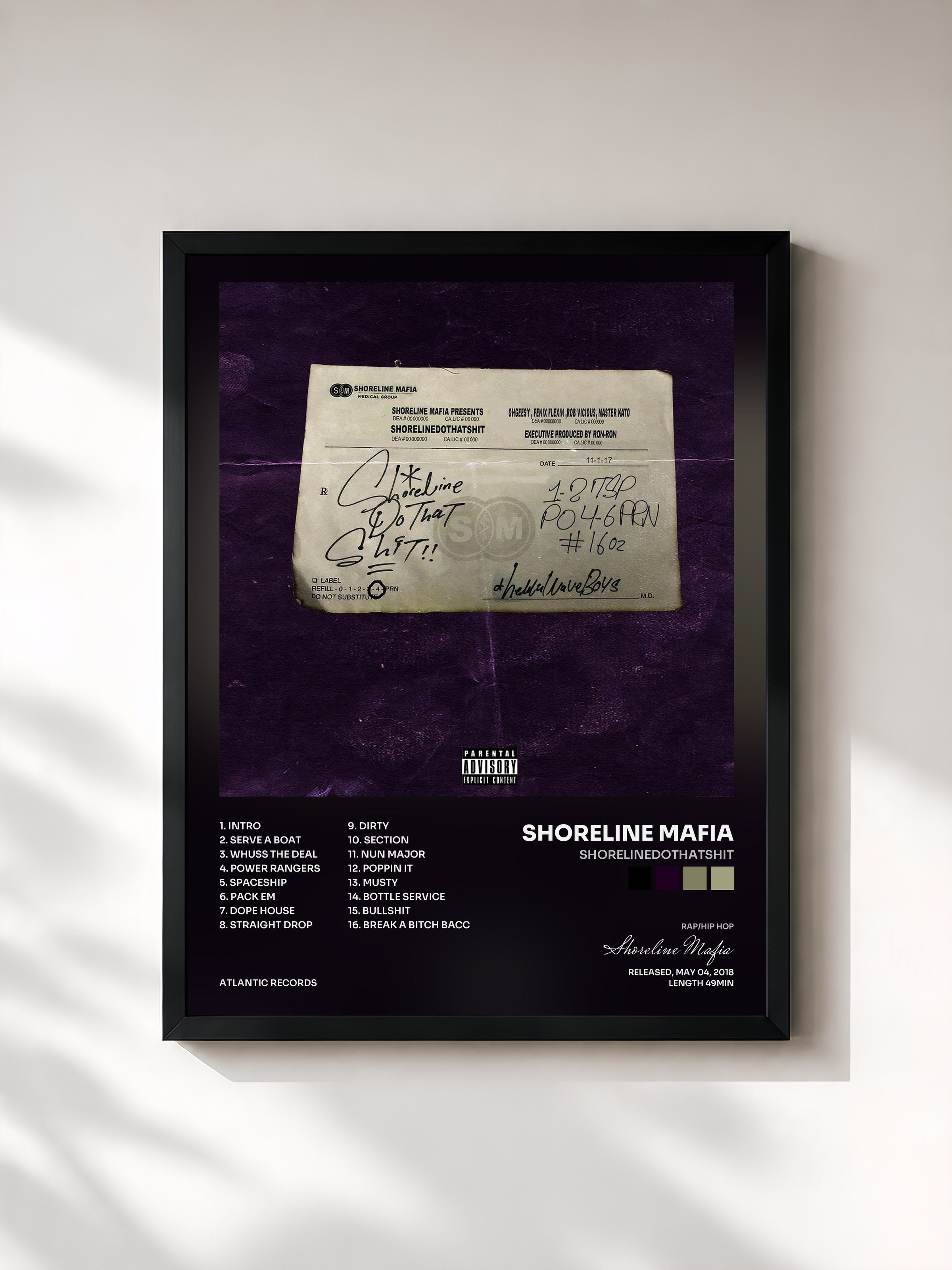 #noir Tableau de l'album ShorelineDoThatShit de Shoreline Mafia, cadre noir, imprimé et encadré en France