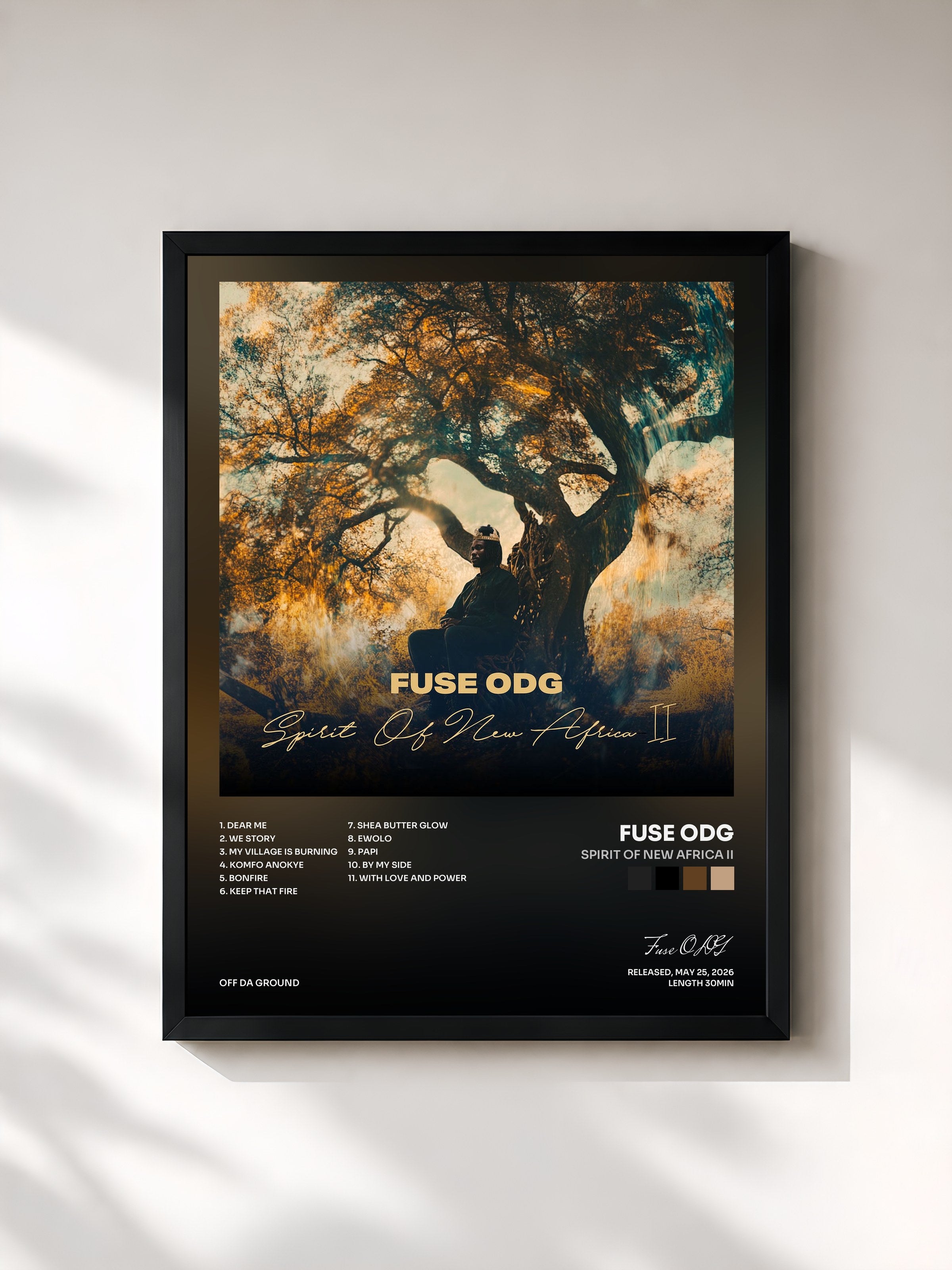 #noir Tableau de l'album Spirit of New Africa II de Fuse ODG, cadre noir, imprimé et encadré en France