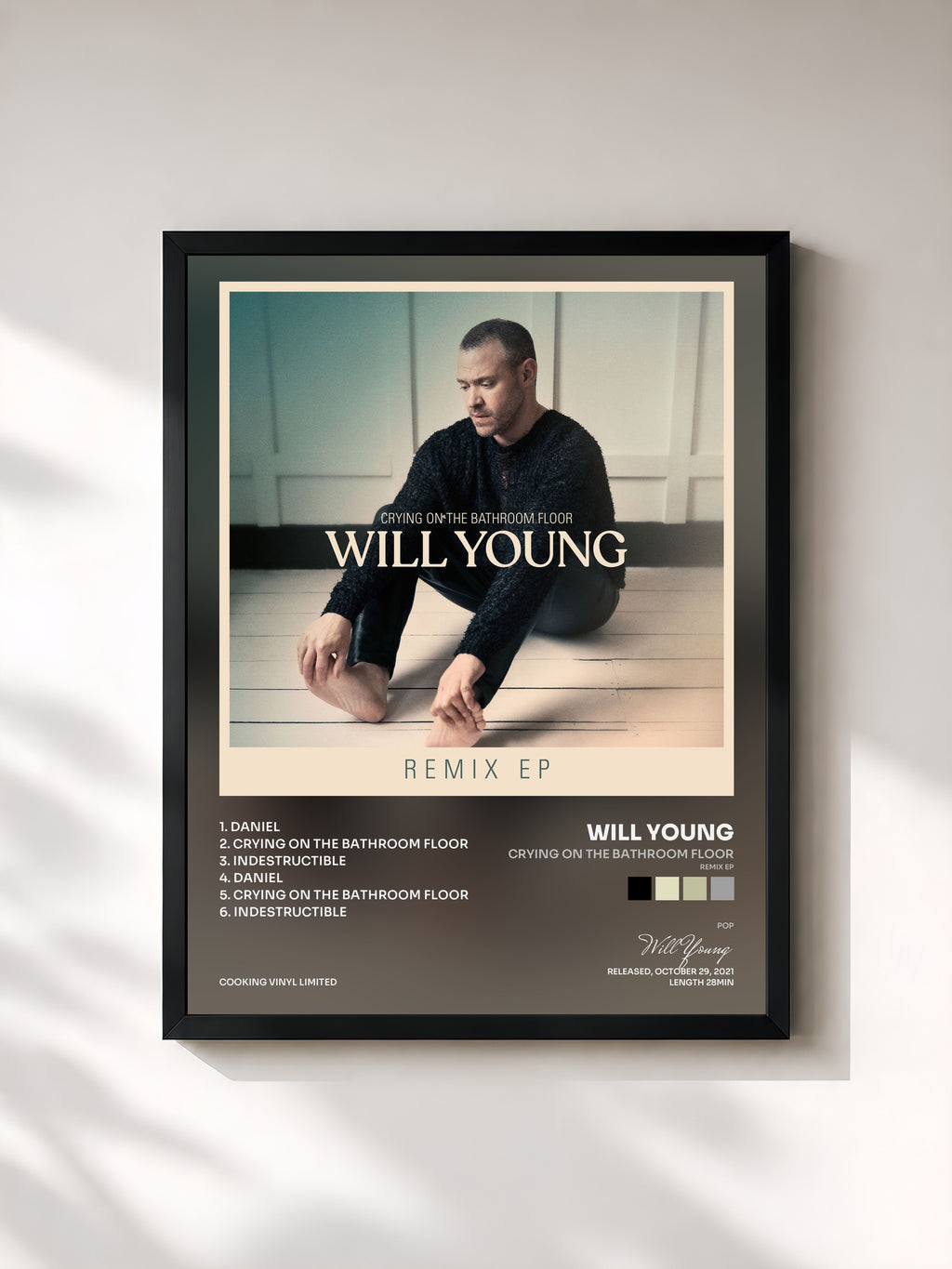#noir Tableau de l'album Crying on the Bathroom Floor (Remix EP) de Will Young, cadre noir, imprimé et encadré en France