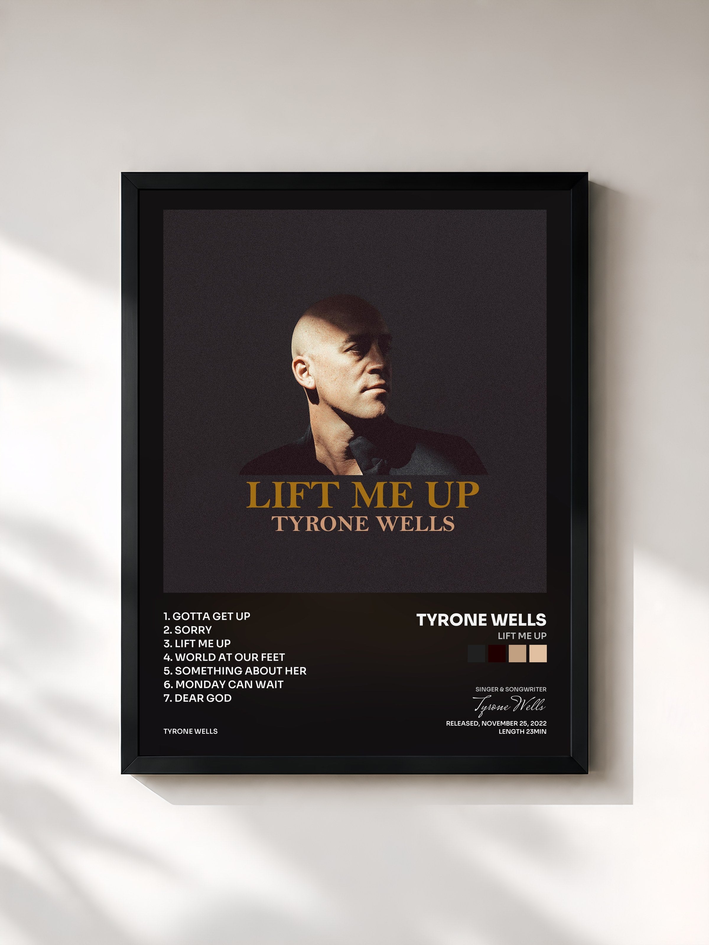 #noir Tableau de l'album Lift Me Up de Tyrone Wells, cadre noir, imprimé et encadré en France