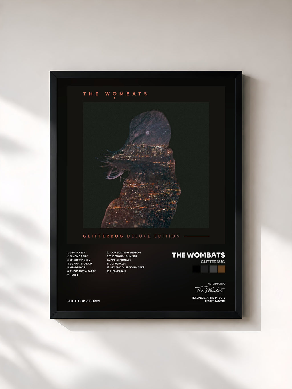 #noir Tableau de l'album Glitterbug de The Wombats, cadre noir, imprimé et encadré en France