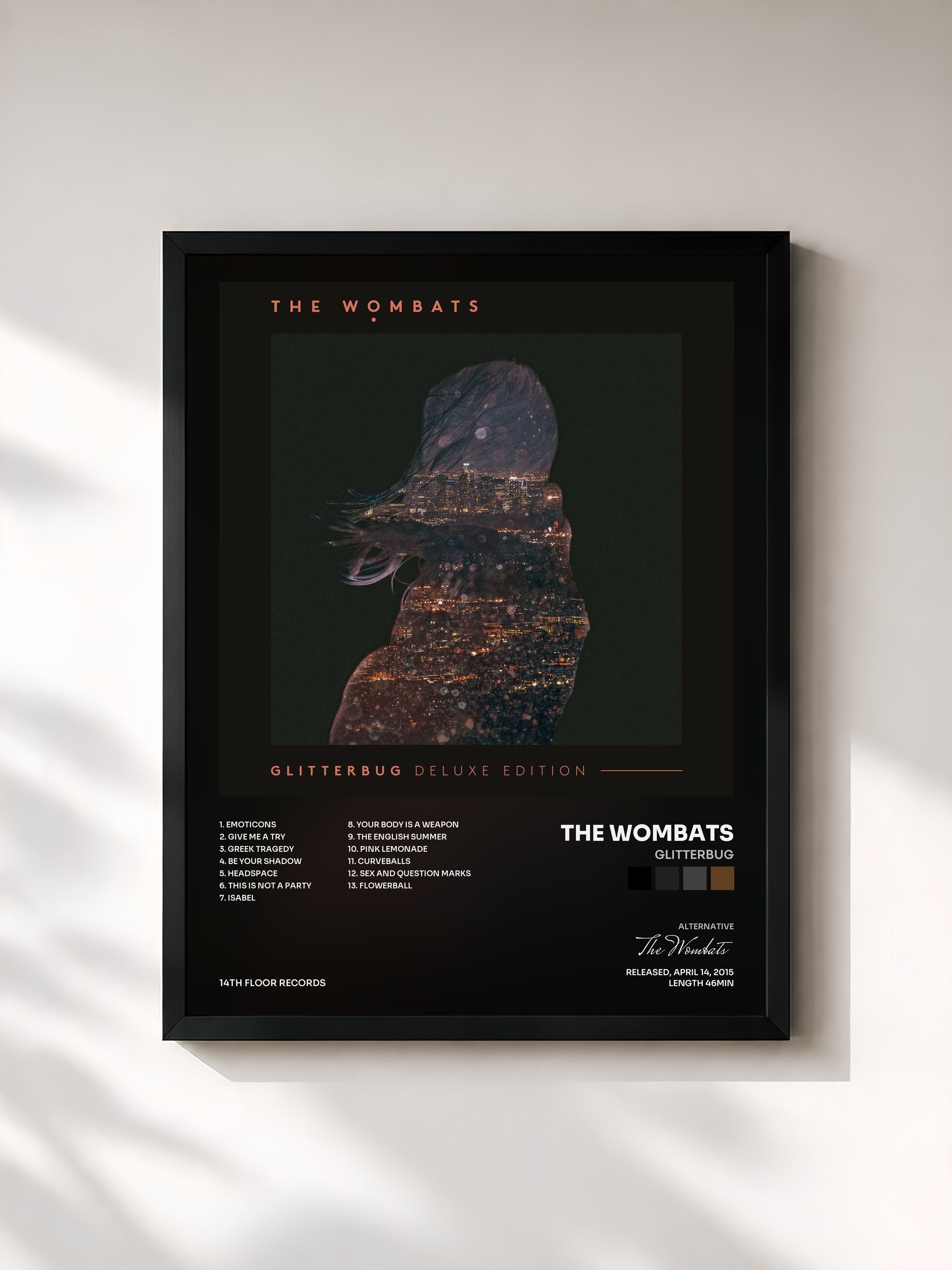 #noir Tableau de l'album Glitterbug de The Wombats, cadre noir, imprimé et encadré en France