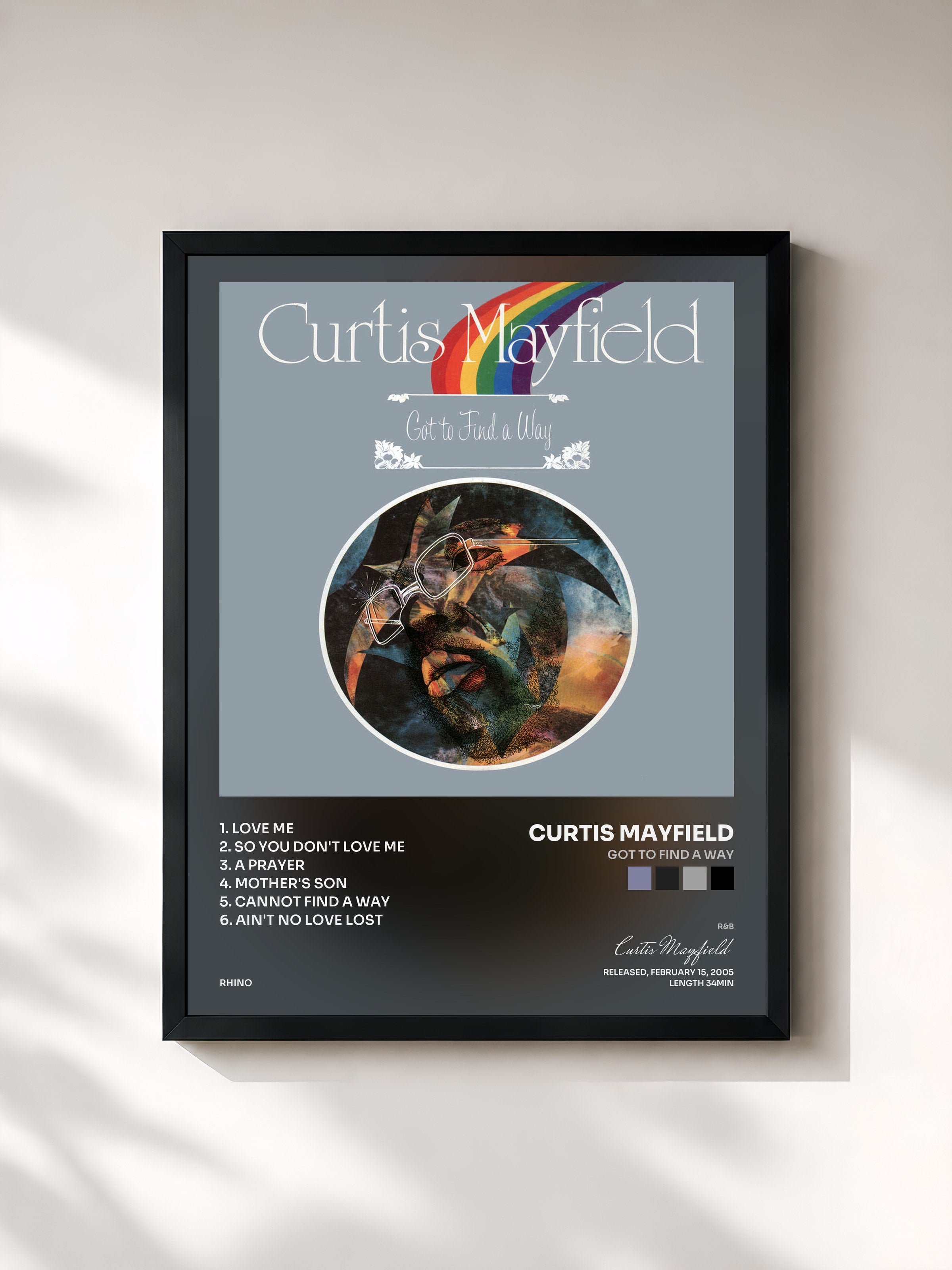 #noir Tableau de l'album Got to Find a Way de Curtis Mayfield, cadre noir, imprimé et encadré en France