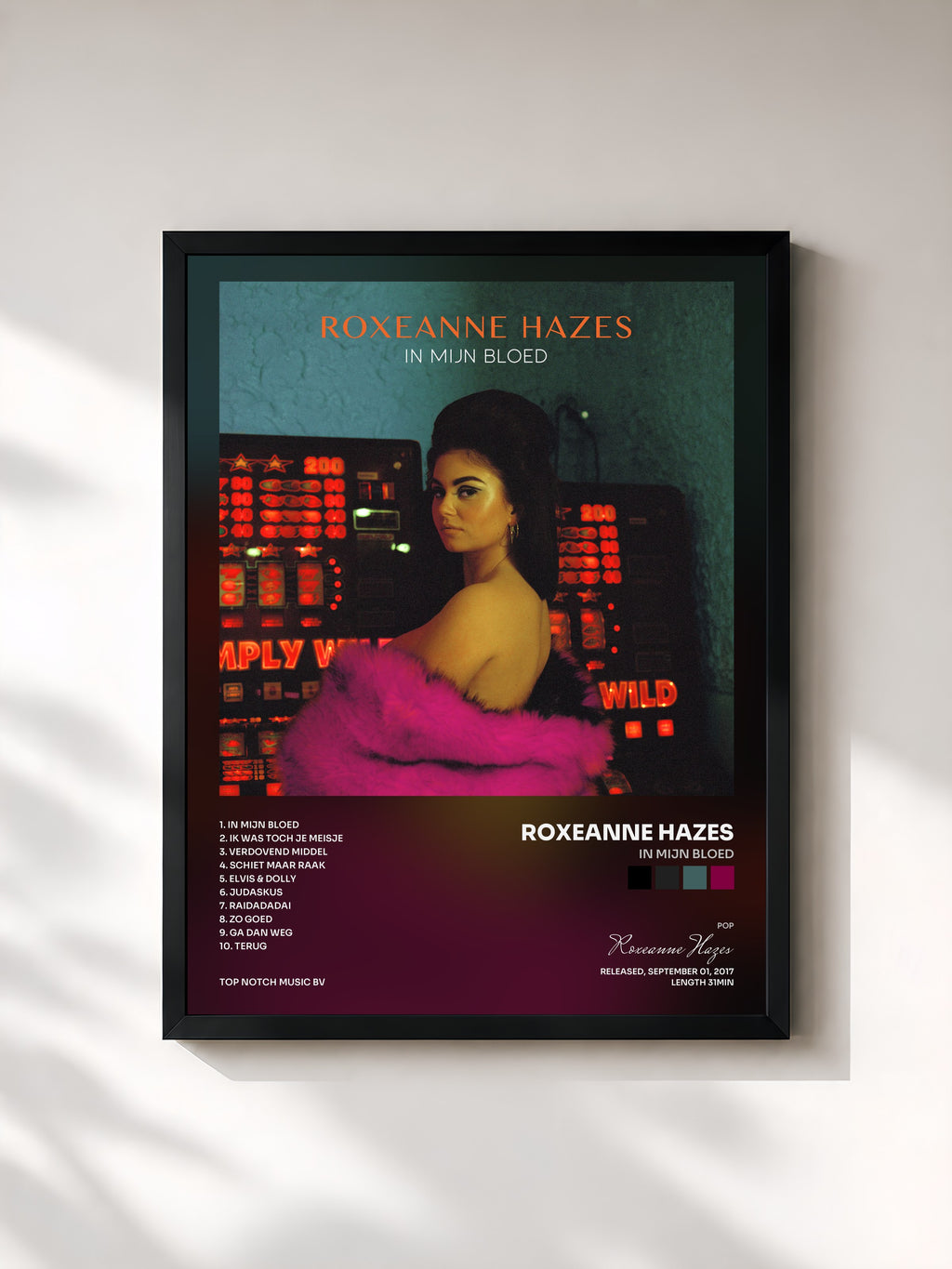 #noir Tableau de l'album In Mijn Bloed de Roxeanne Hazes, cadre noir, imprimé et encadré en France