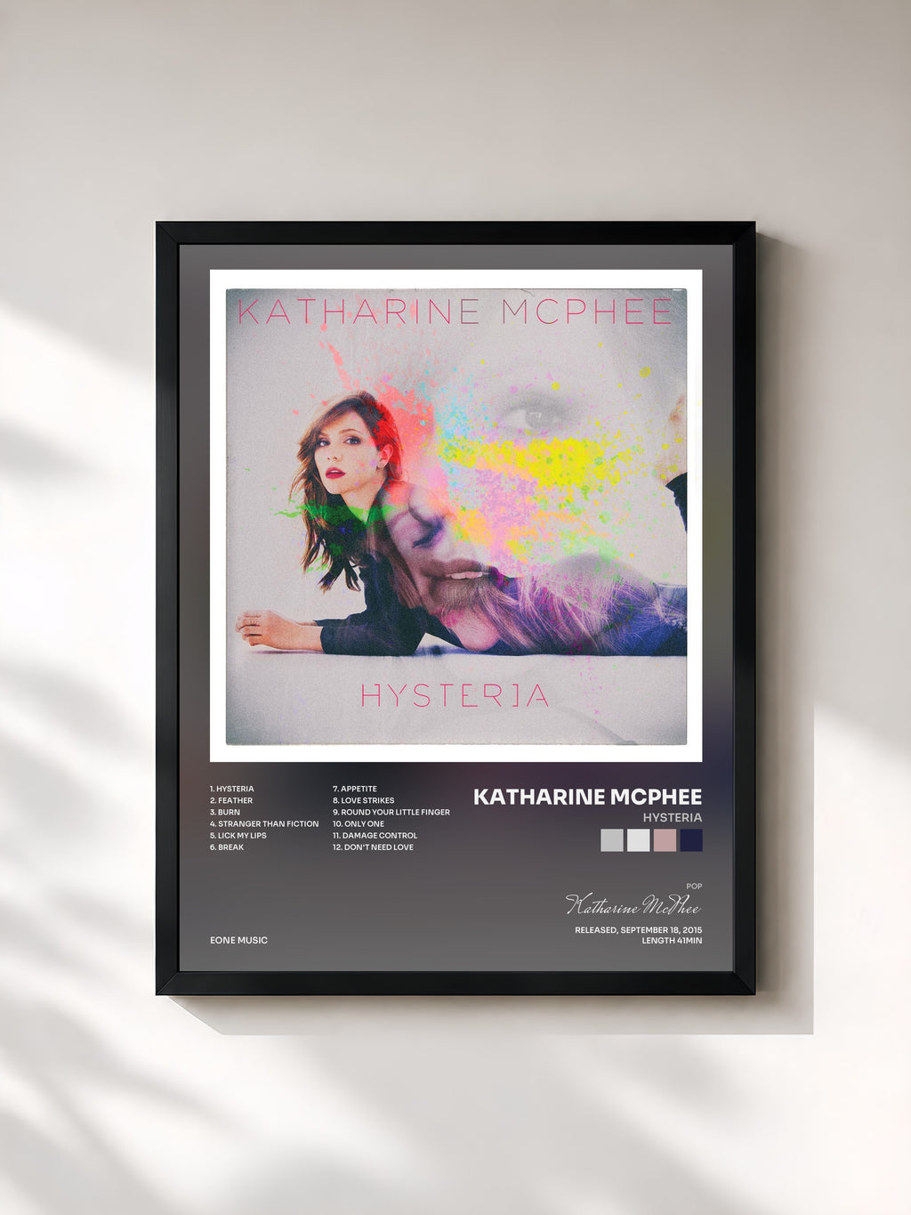#noir Tableau de l'album Hysteria de Katharine McPhee, cadre noir, imprimé et encadré en France