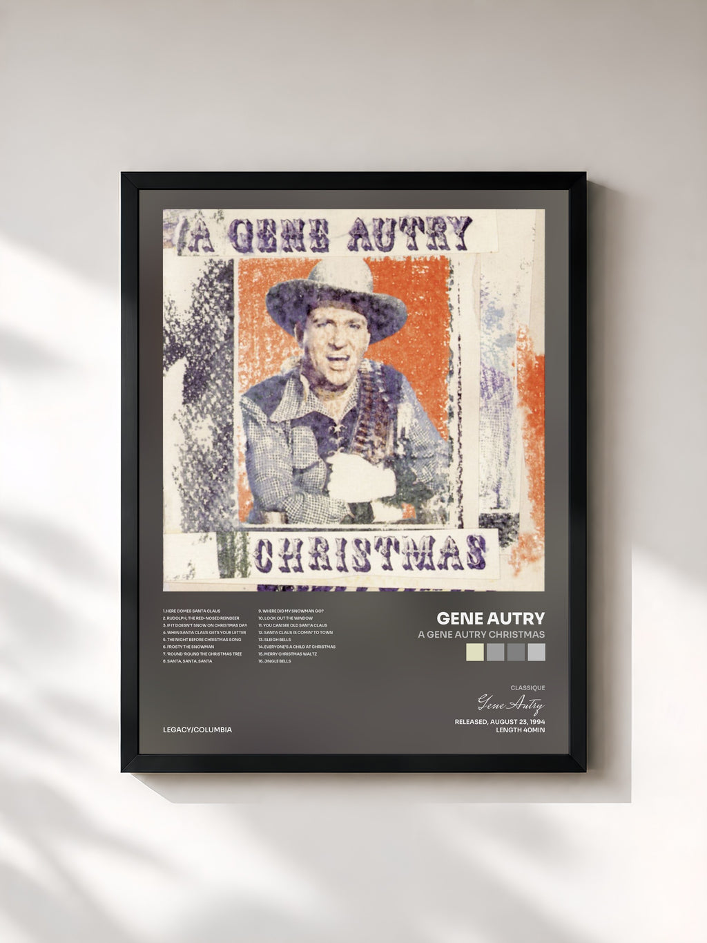 #noir Tableau de l'album A Gene Autry Christmas de Gene Autry, cadre noir, imprimé et encadré en France