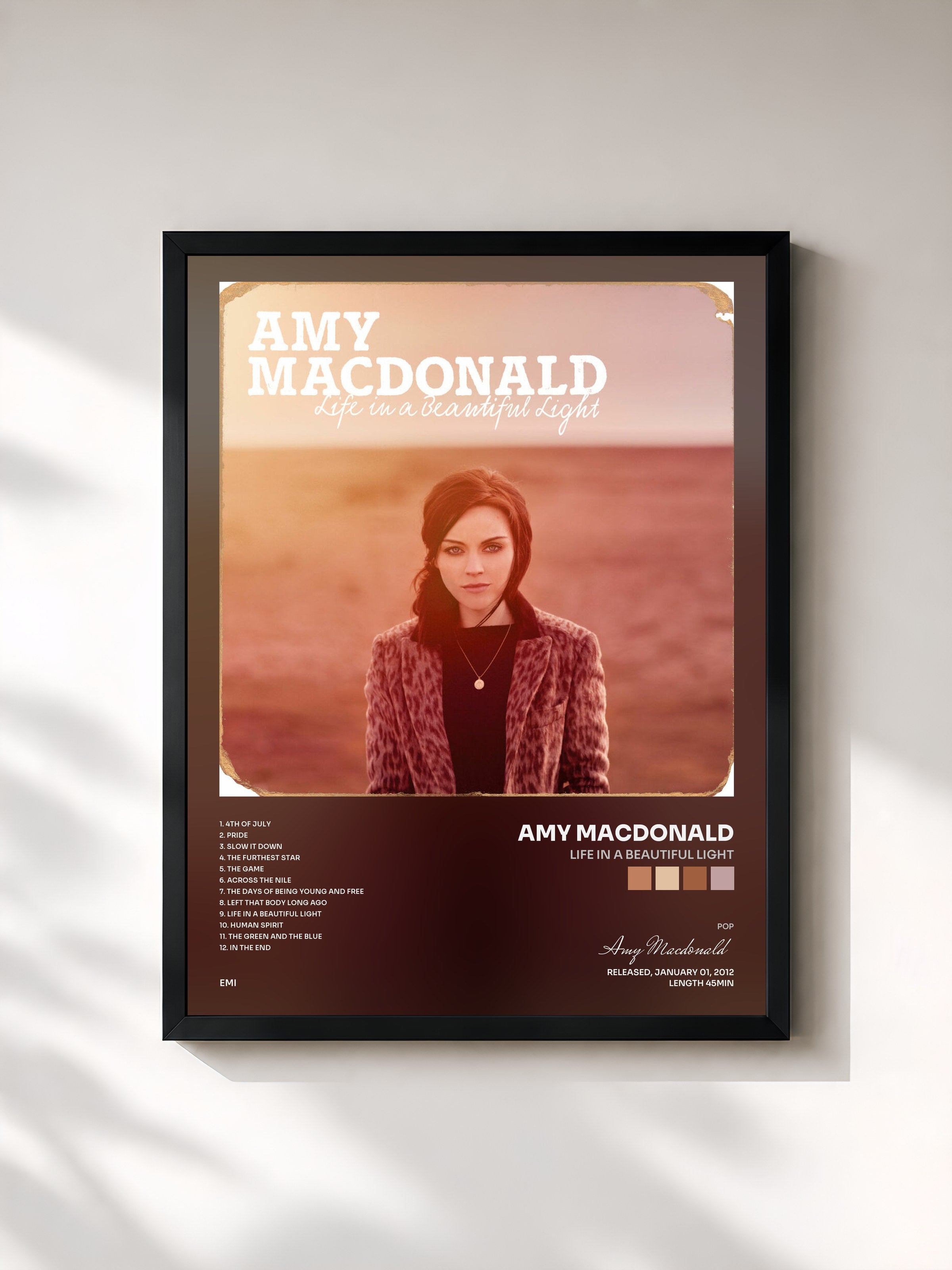 #noir Tableau de l'album Life In A Beautiful Light de Amy Macdonald, cadre noir, imprimé et encadré en France