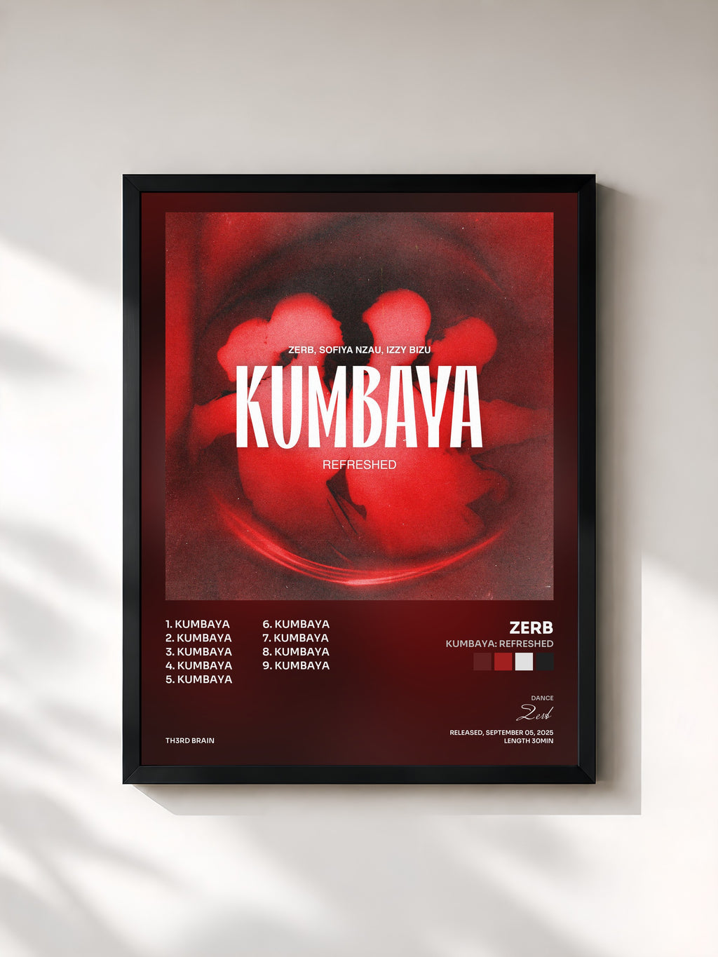 #noir Tableau de l'album KUMBAYA: REFRESHED de Zerb, cadre noir, imprimé et encadré en France