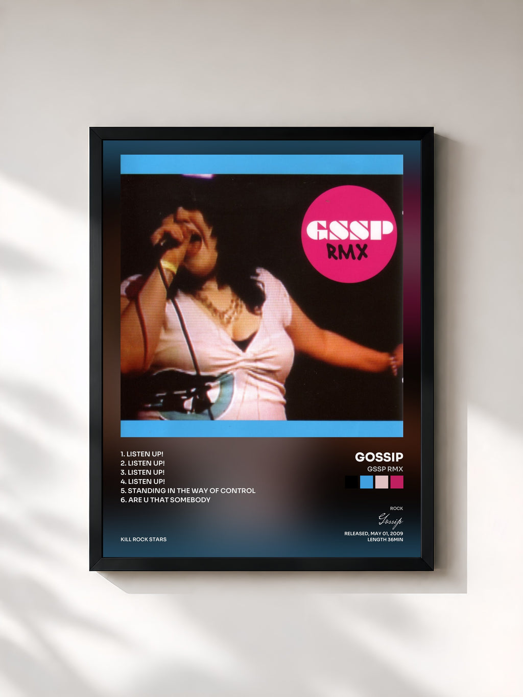 #noir Tableau de l'album GSSP RMX de Gossip, cadre noir, imprimé et encadré en France
