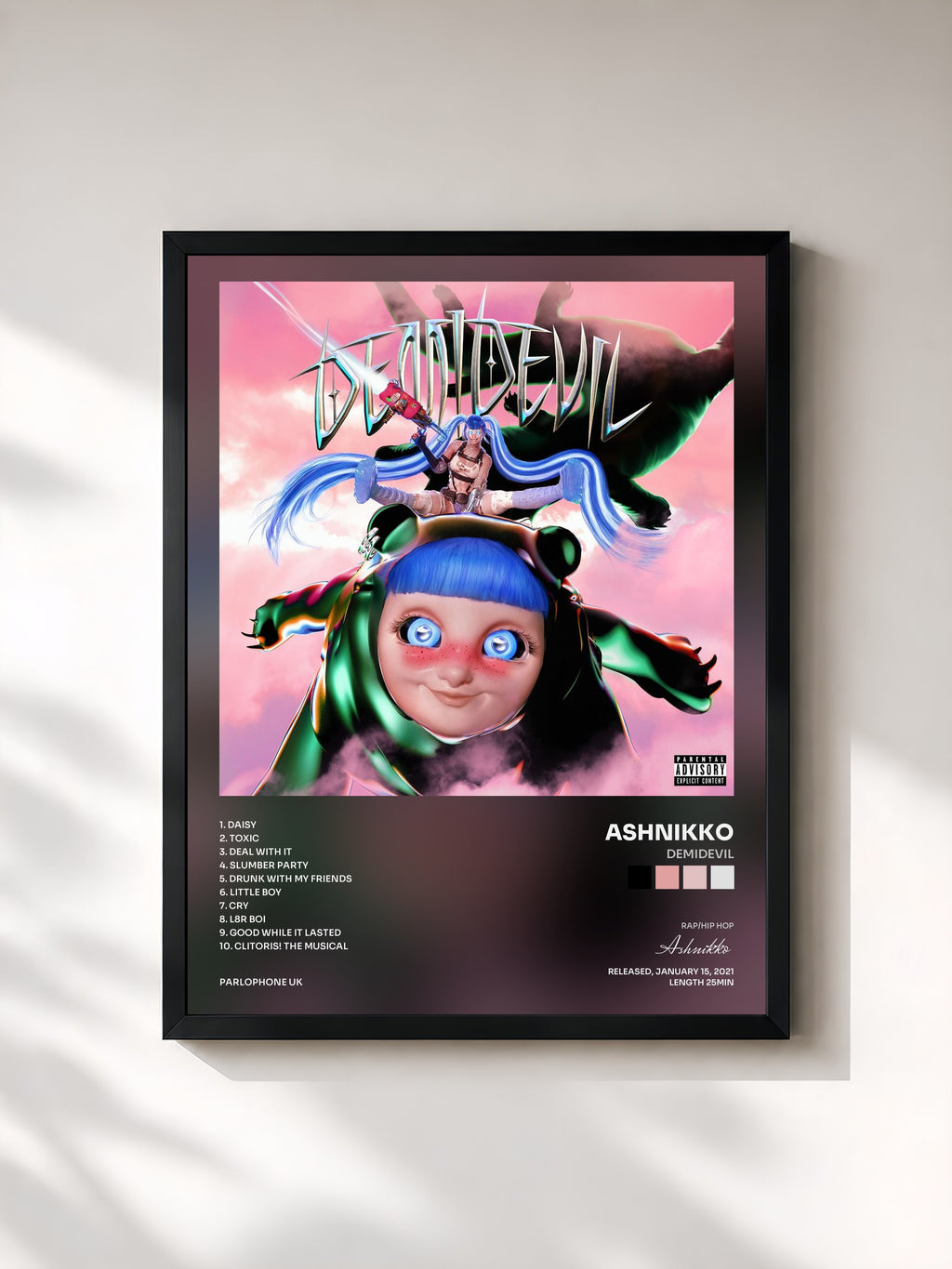 #noir Tableau de l'album DEMIDEVIL de Ashnikko, cadre noir, imprimé et encadré en France