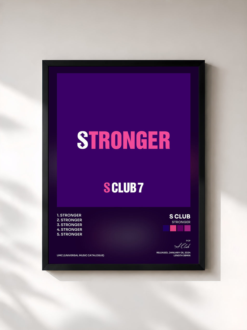 #noir Tableau de l'album Stronger de S Club, cadre noir, imprimé et encadré en France