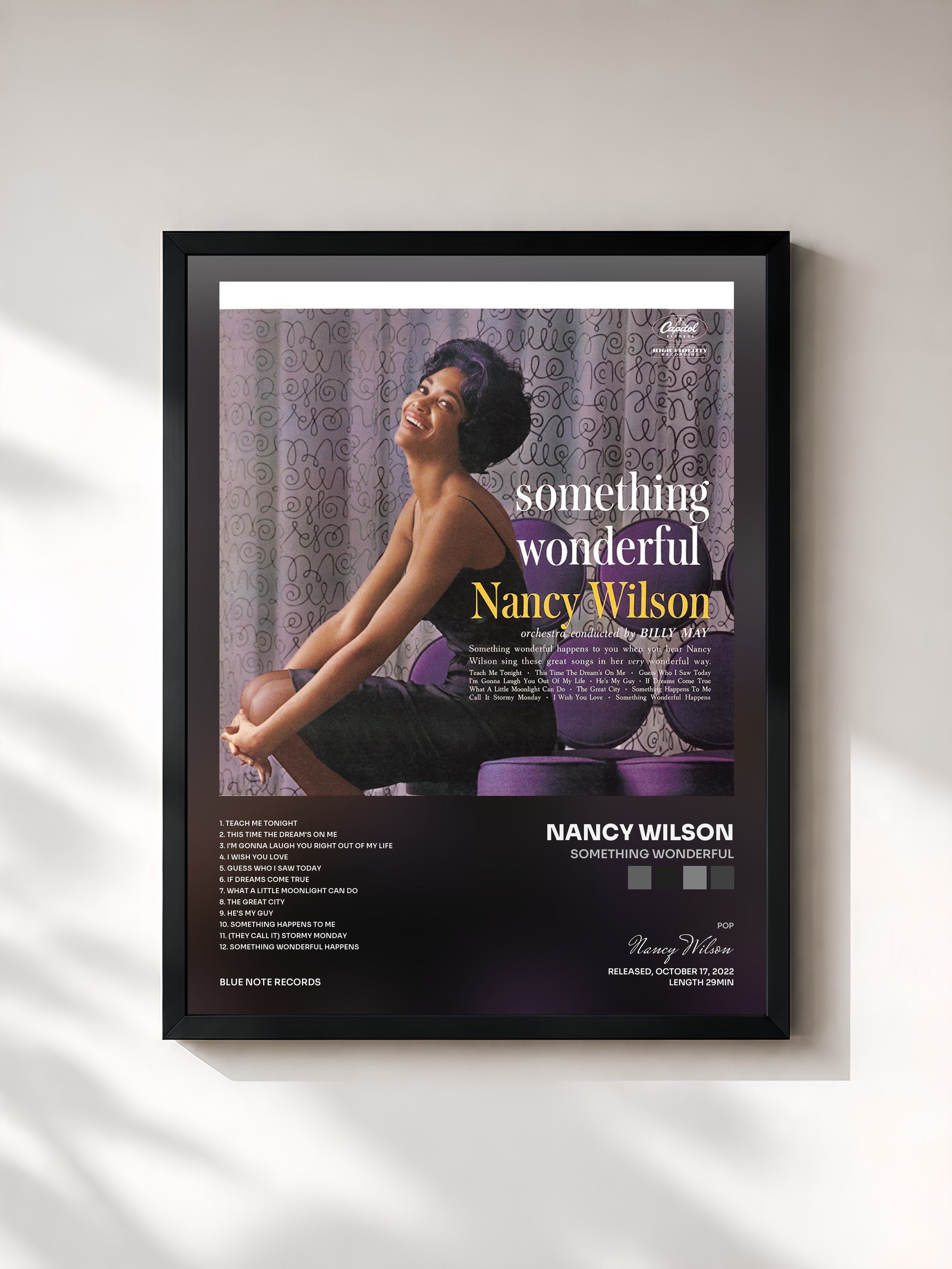 #noir Tableau de l'album Something Wonderful de Nancy Wilson, cadre noir, imprimé et encadré en France