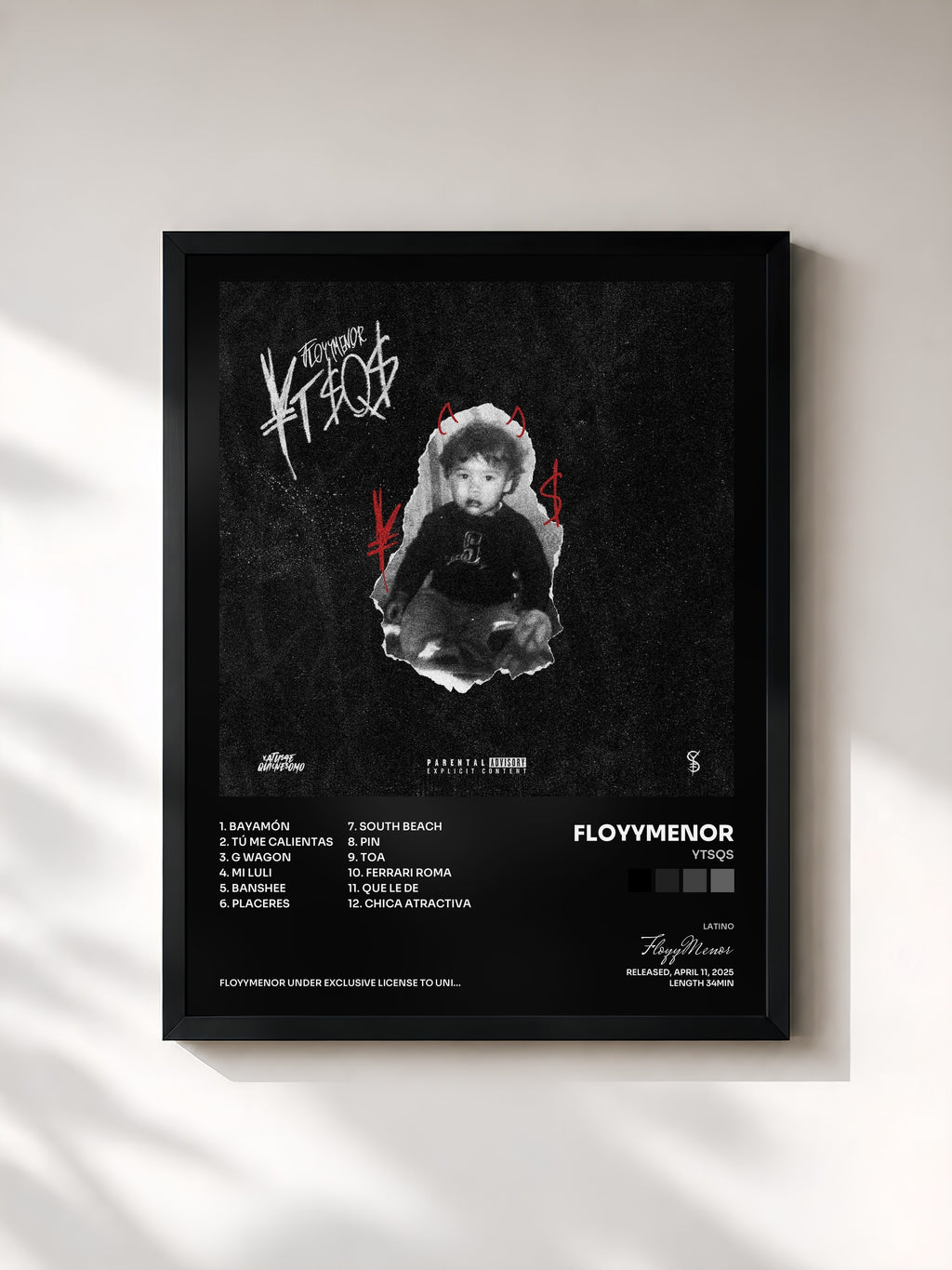#noir Tableau de l'album YTSQS de FloyyMenor, cadre noir, imprimé et encadré en France