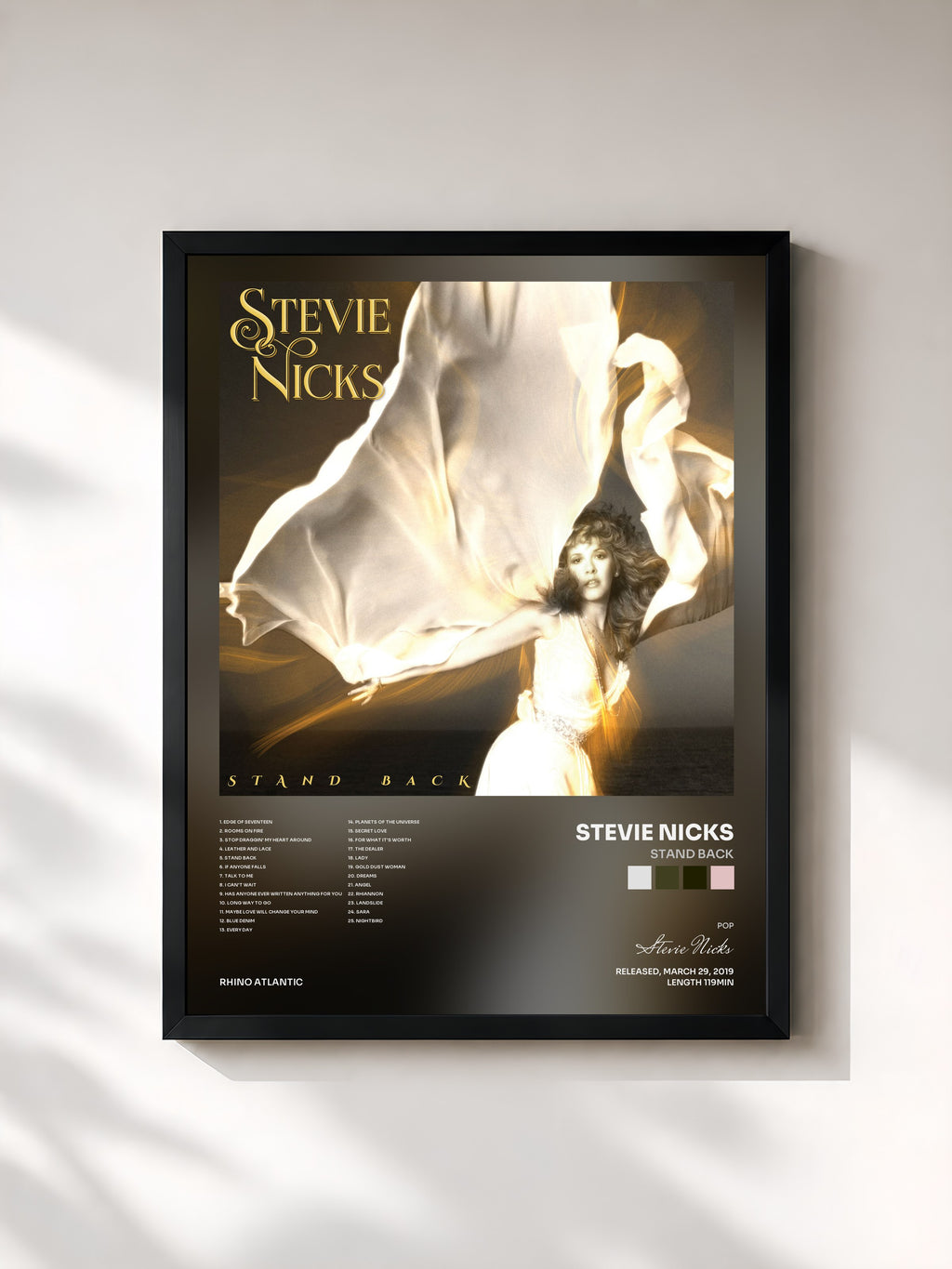 #noir Tableau de l'album Stand Back de Stevie Nicks, cadre noir, imprimé et encadré en France