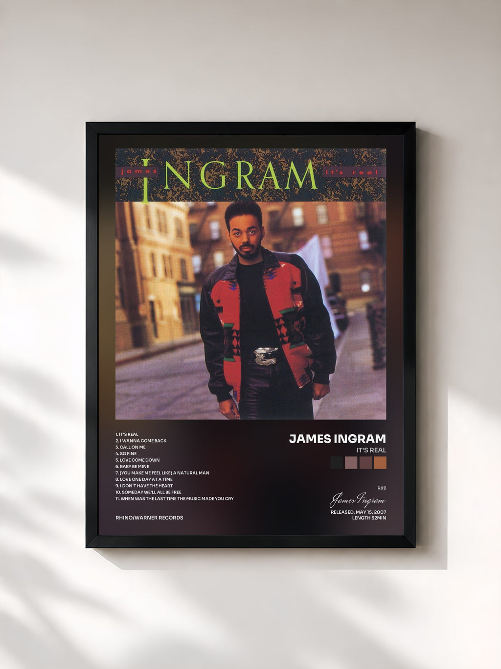 #noir Tableau de l'album It's Real de James Ingram, cadre noir, imprimé et encadré en France