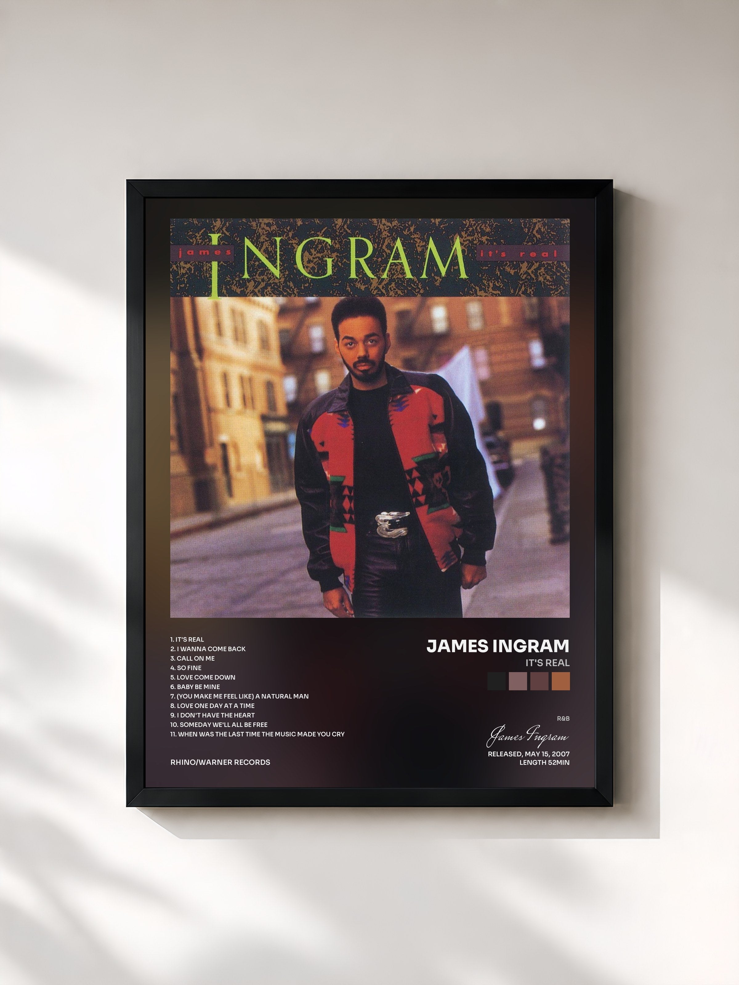 #noir Tableau de l'album It's Real de James Ingram, cadre noir, imprimé et encadré en France