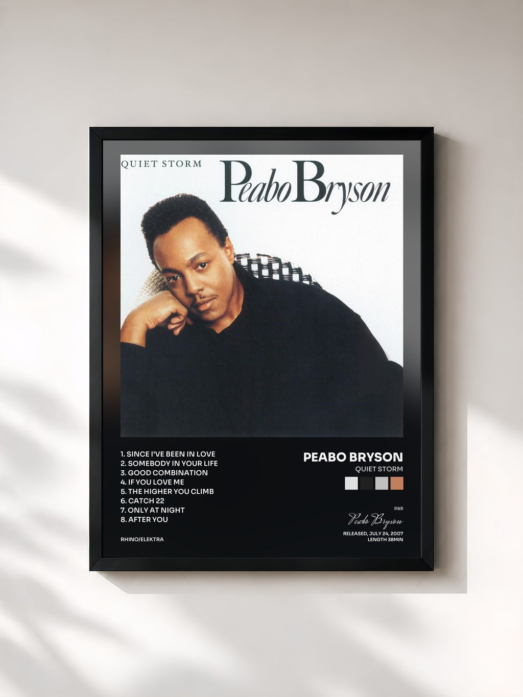#noir Tableau de l'album Quiet Storm de Peabo Bryson, cadre noir, imprimé et encadré en France