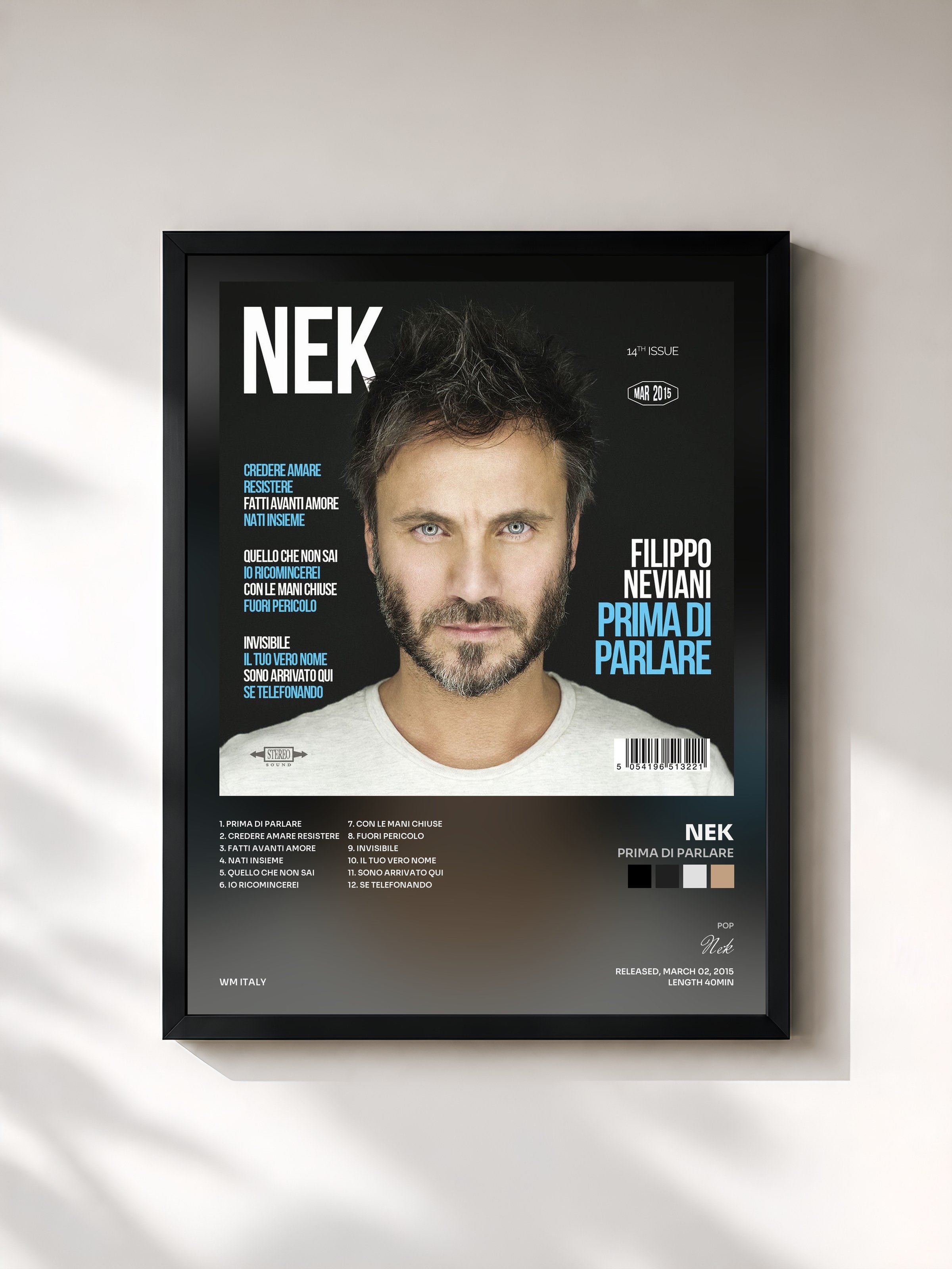 #noir Tableau de l'album Prima di parlare de Nek, cadre noir, imprimé et encadré en France