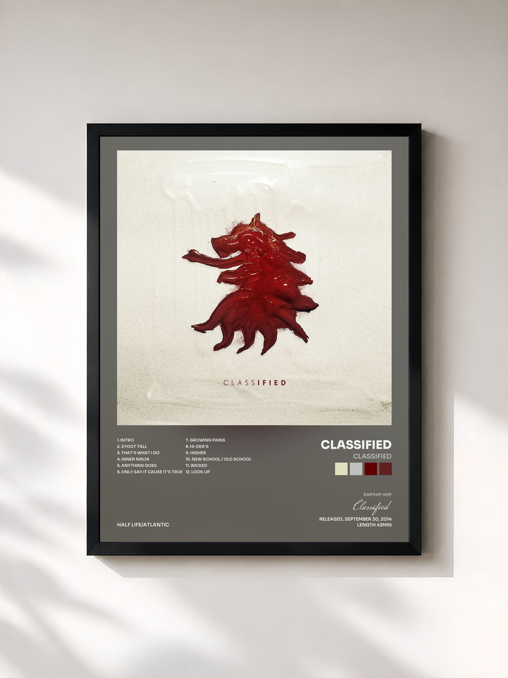 #noir Tableau de l'album Classified de Classified, cadre noir, imprimé et encadré en France