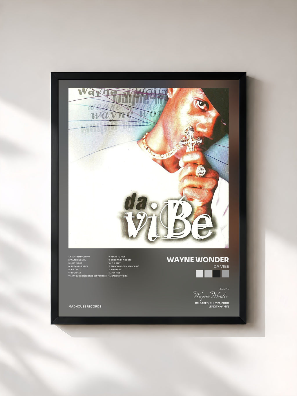 #noir Tableau de l'album Da Vibe de Wayne Wonder, cadre noir, imprimé et encadré en France