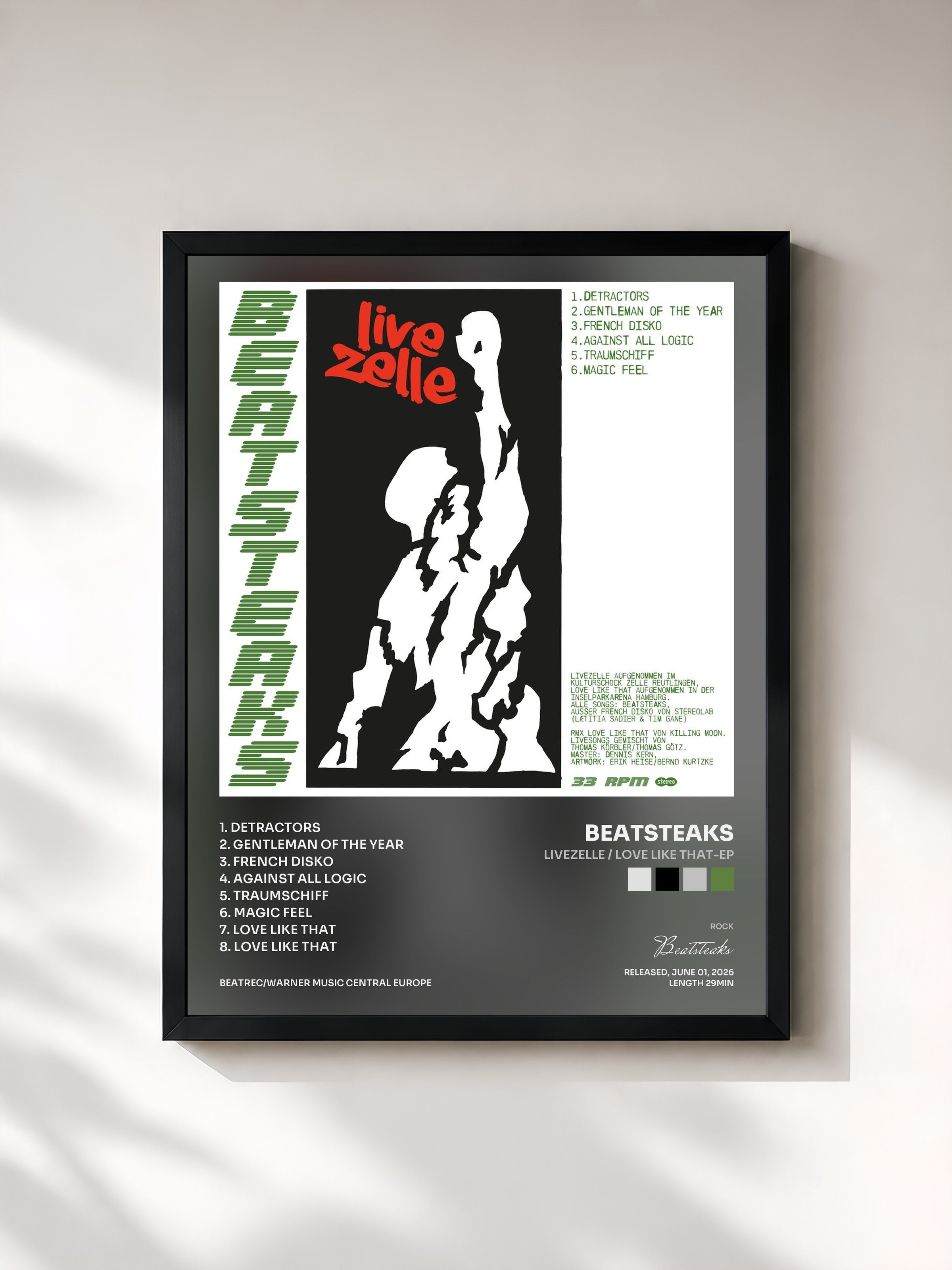 #noir Tableau de l'album LIVEZELLE / Love Like That-EP de Beatsteaks, cadre noir, imprimé et encadré en France