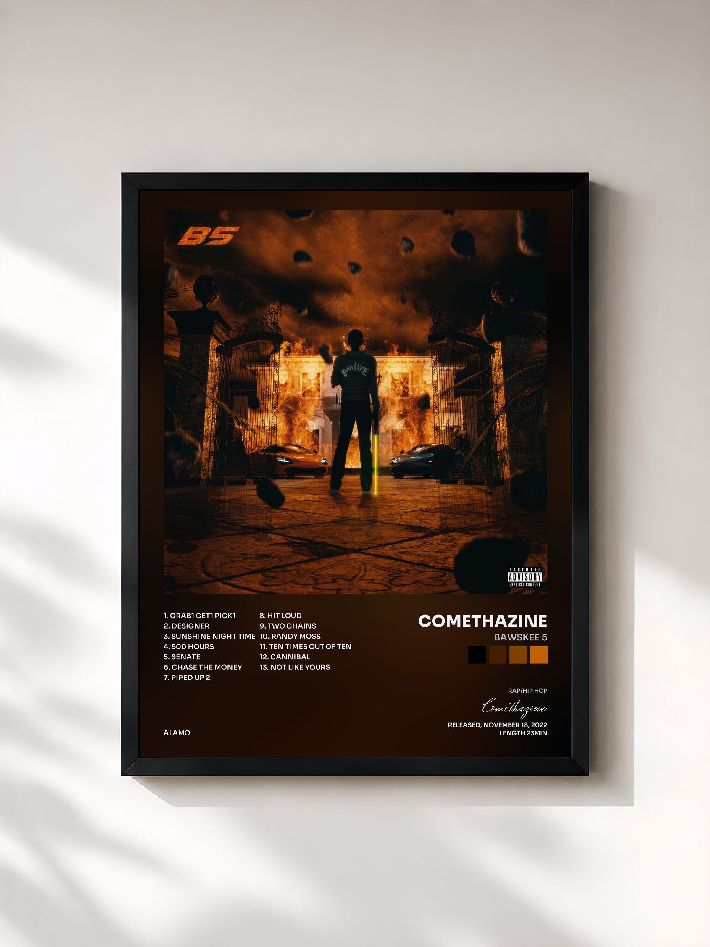 #noir Tableau de l'album Bawskee 5 de Comethazine, cadre noir, imprimé et encadré en France