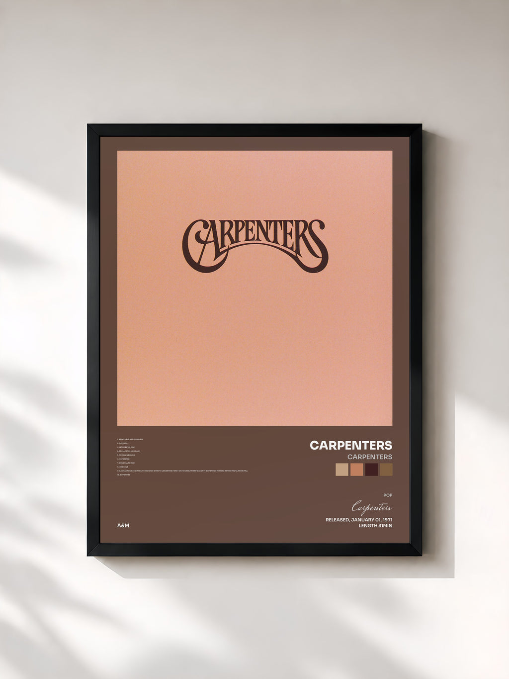 #noir Tableau de l'album Carpenters de Carpenters, cadre noir, imprimé et encadré en France