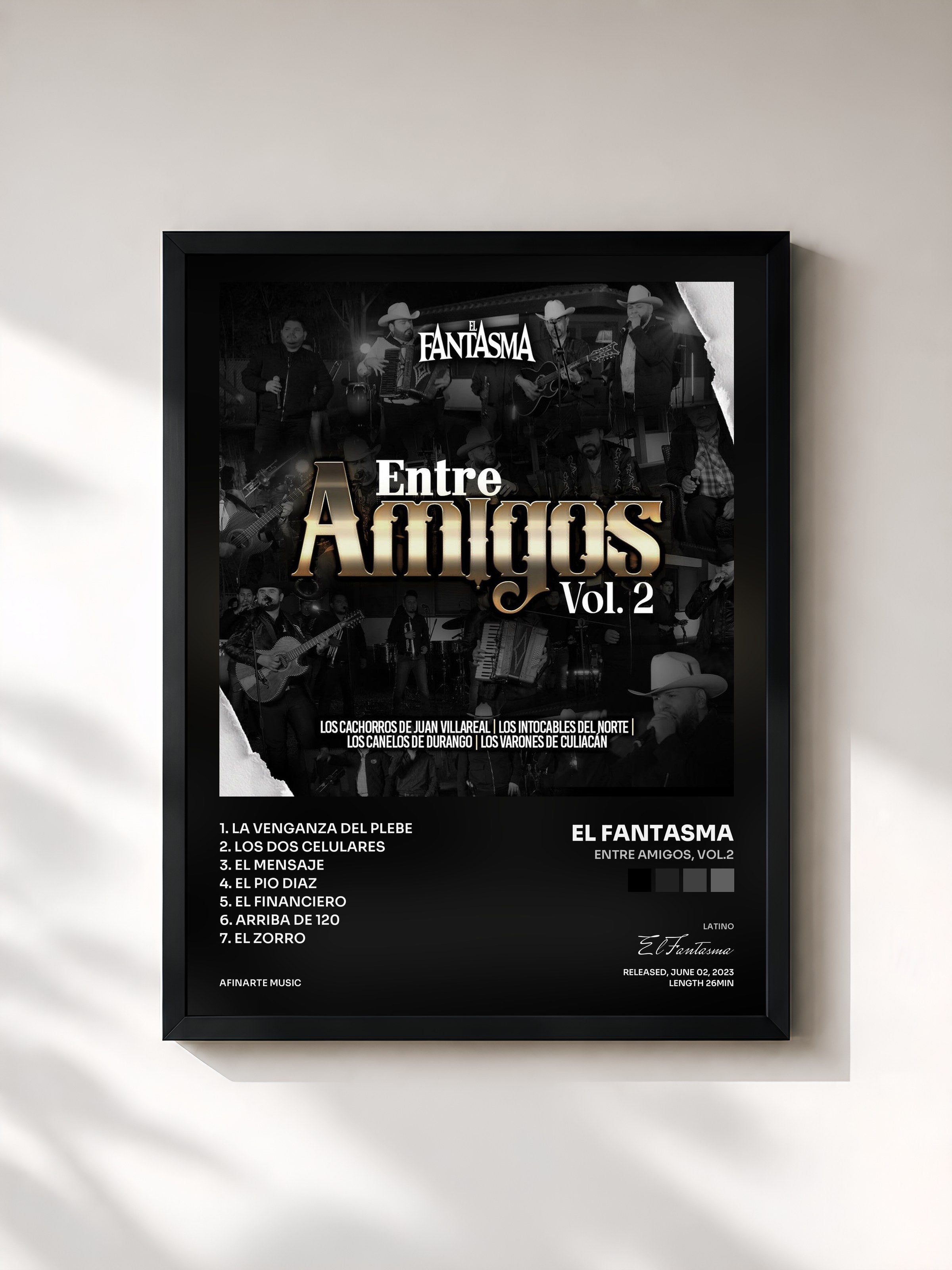 #noir Tableau de l'album Entre Amigos, Vol.2 de El Fantasma, cadre noir, imprimé et encadré en France