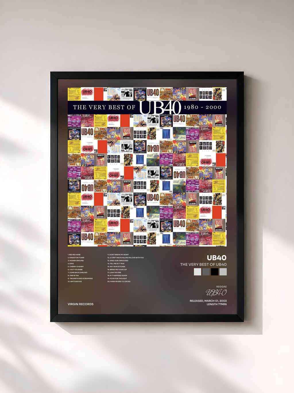 #noir Tableau de l'album The Very Best Of UB40 de UB40, cadre noir, imprimé et encadré en France