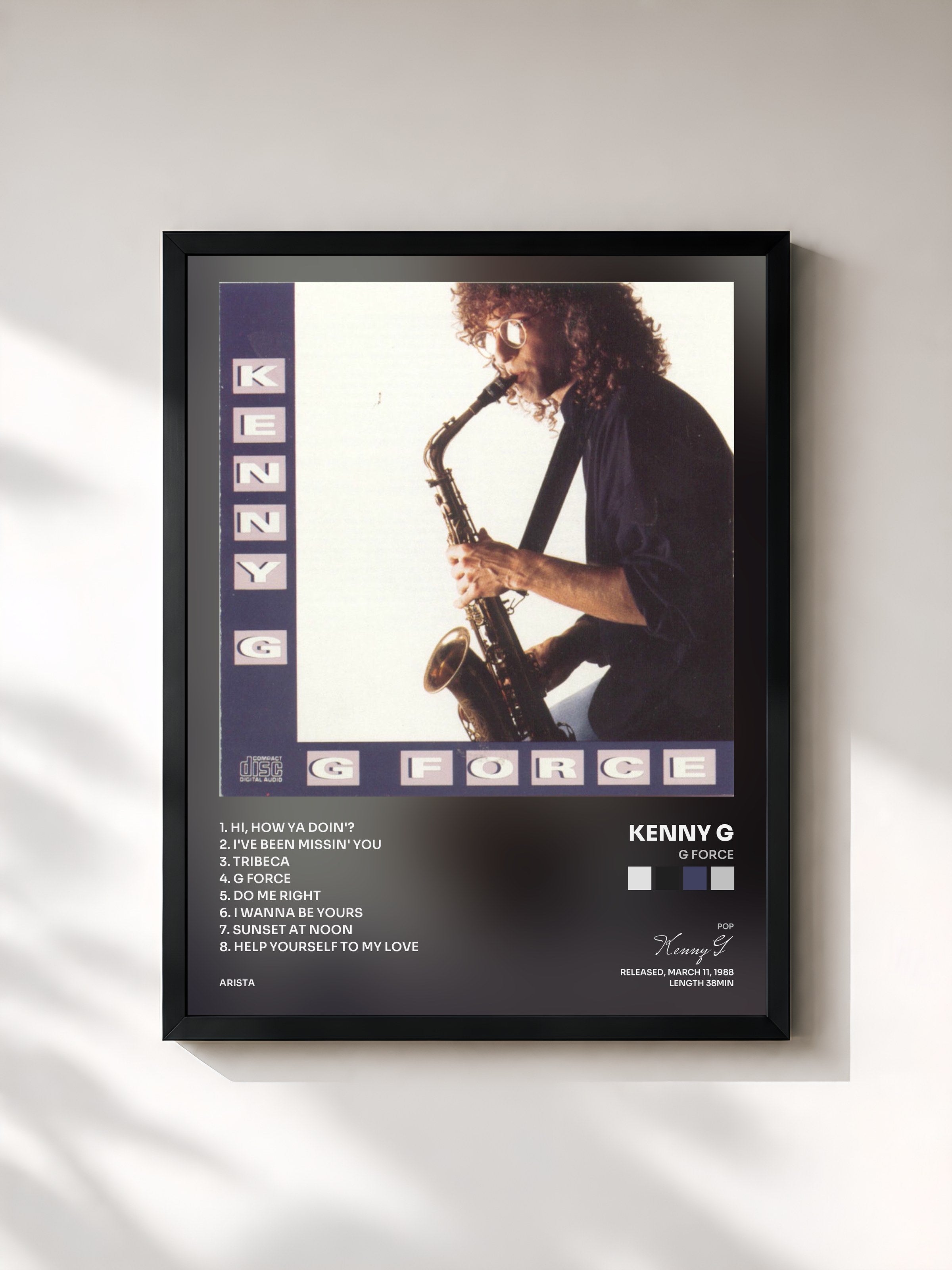 #noir Tableau de l'album G Force de Kenny G, cadre noir, imprimé et encadré en France
