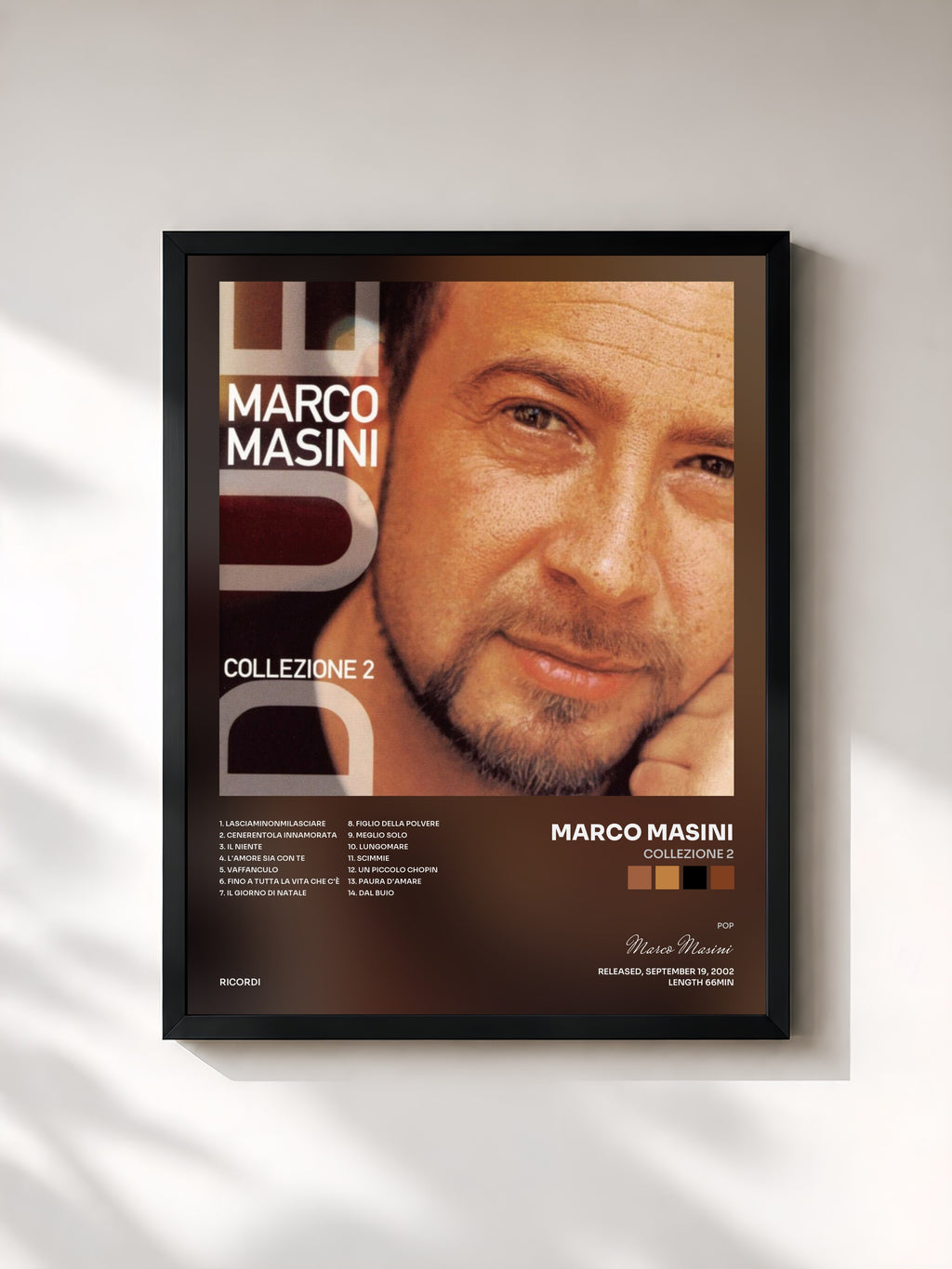 #noir Tableau de l'album Collezione 2 de Marco Masini, cadre noir, imprimé et encadré en France