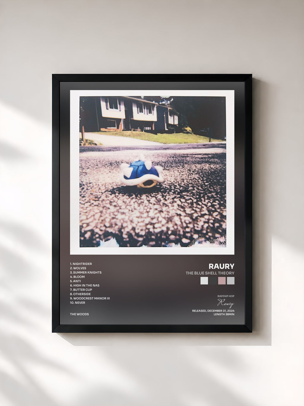 #noir Tableau de l'album The Blue Shell Theory de Raury, cadre noir, imprimé et encadré en France