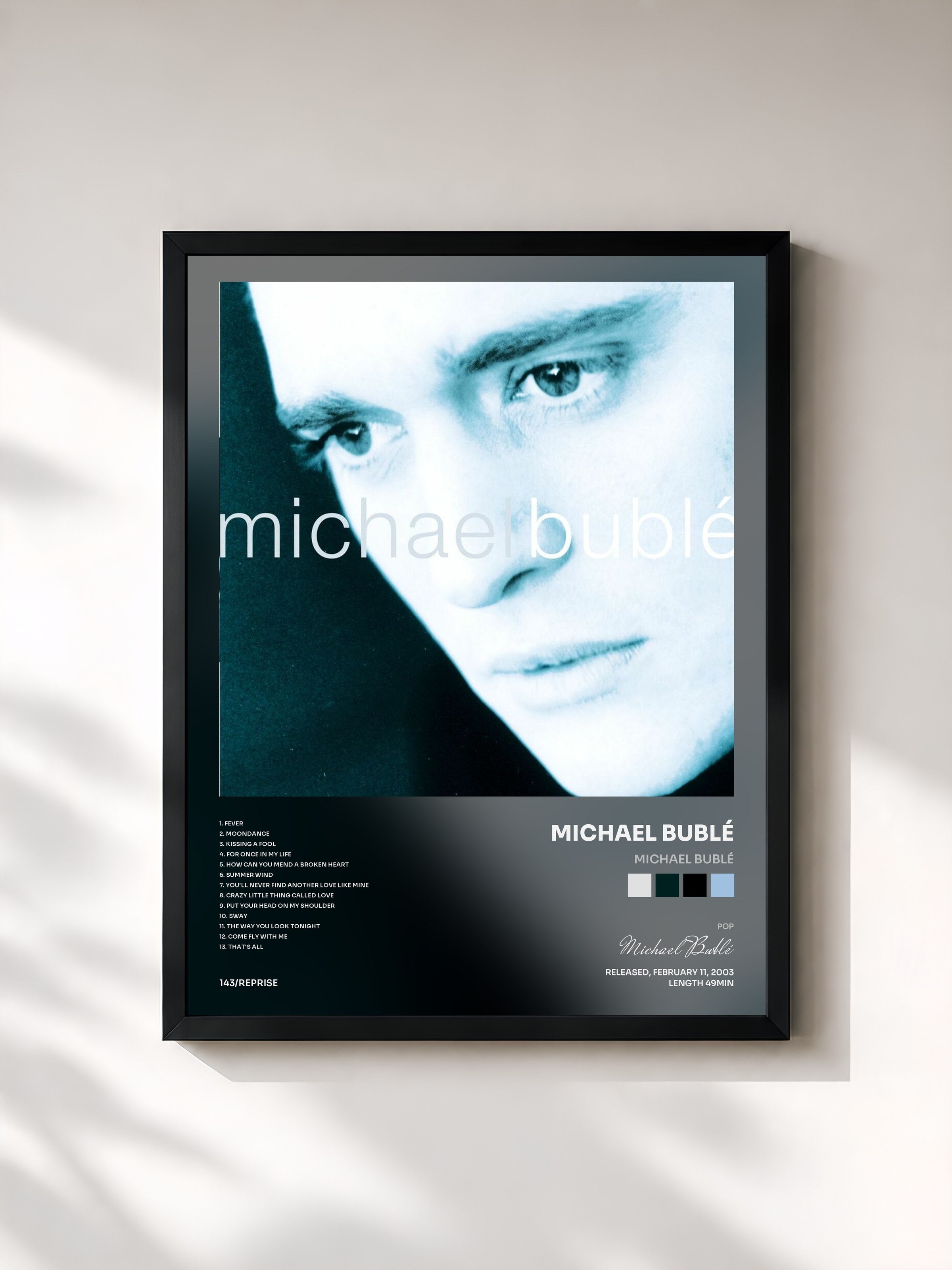 #noir Tableau de l'album Michael Bublé de Michael Bublé, cadre noir, imprimé et encadré en France