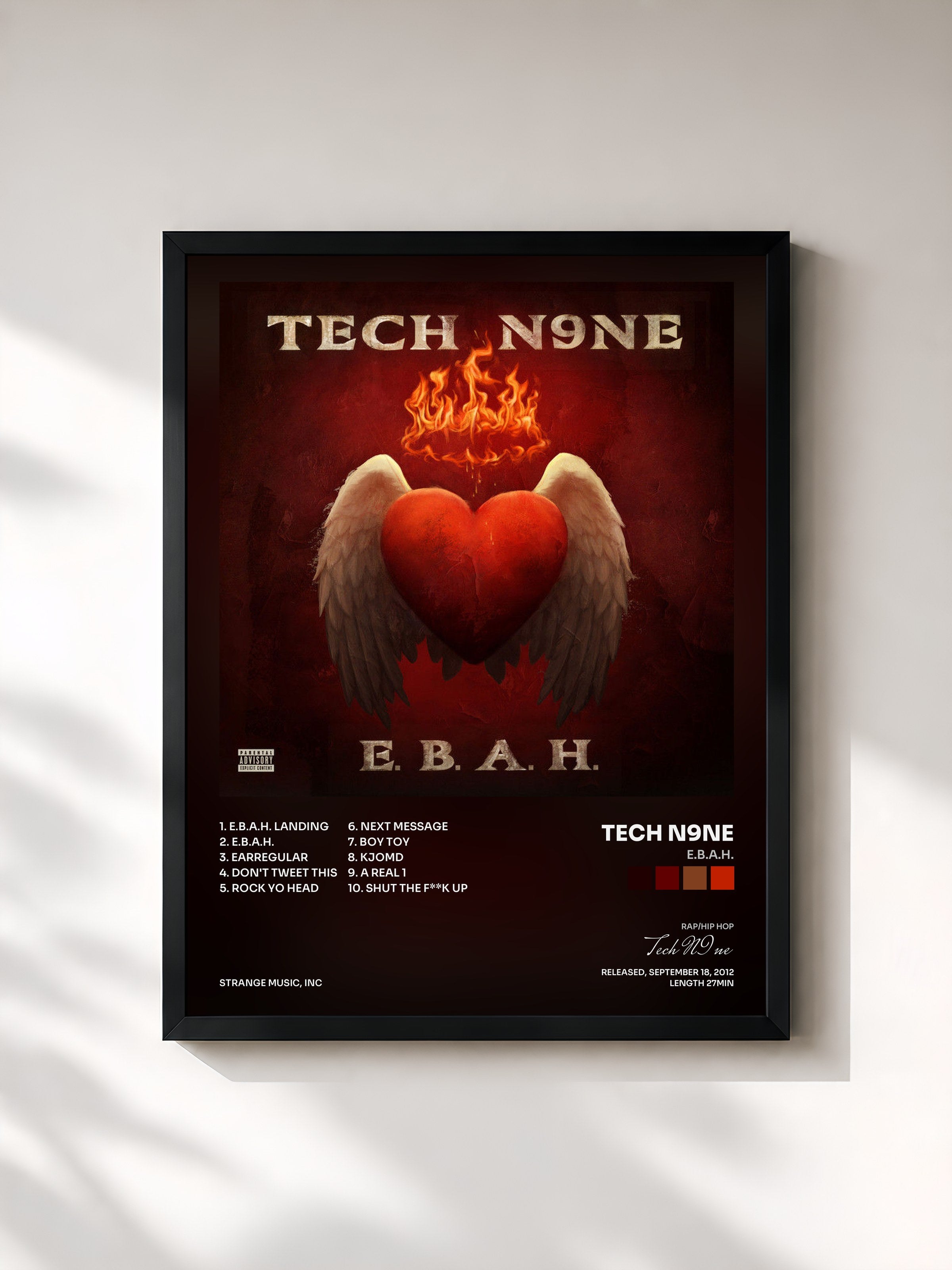 #noir Tableau de l'album E.B.A.H. de Tech N9ne, cadre noir, imprimé et encadré en France