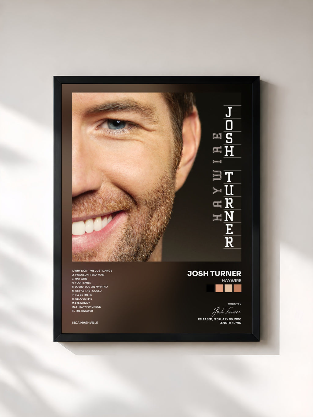 #noir Tableau de l'album Haywire de Josh Turner, cadre noir, imprimé et encadré en France
