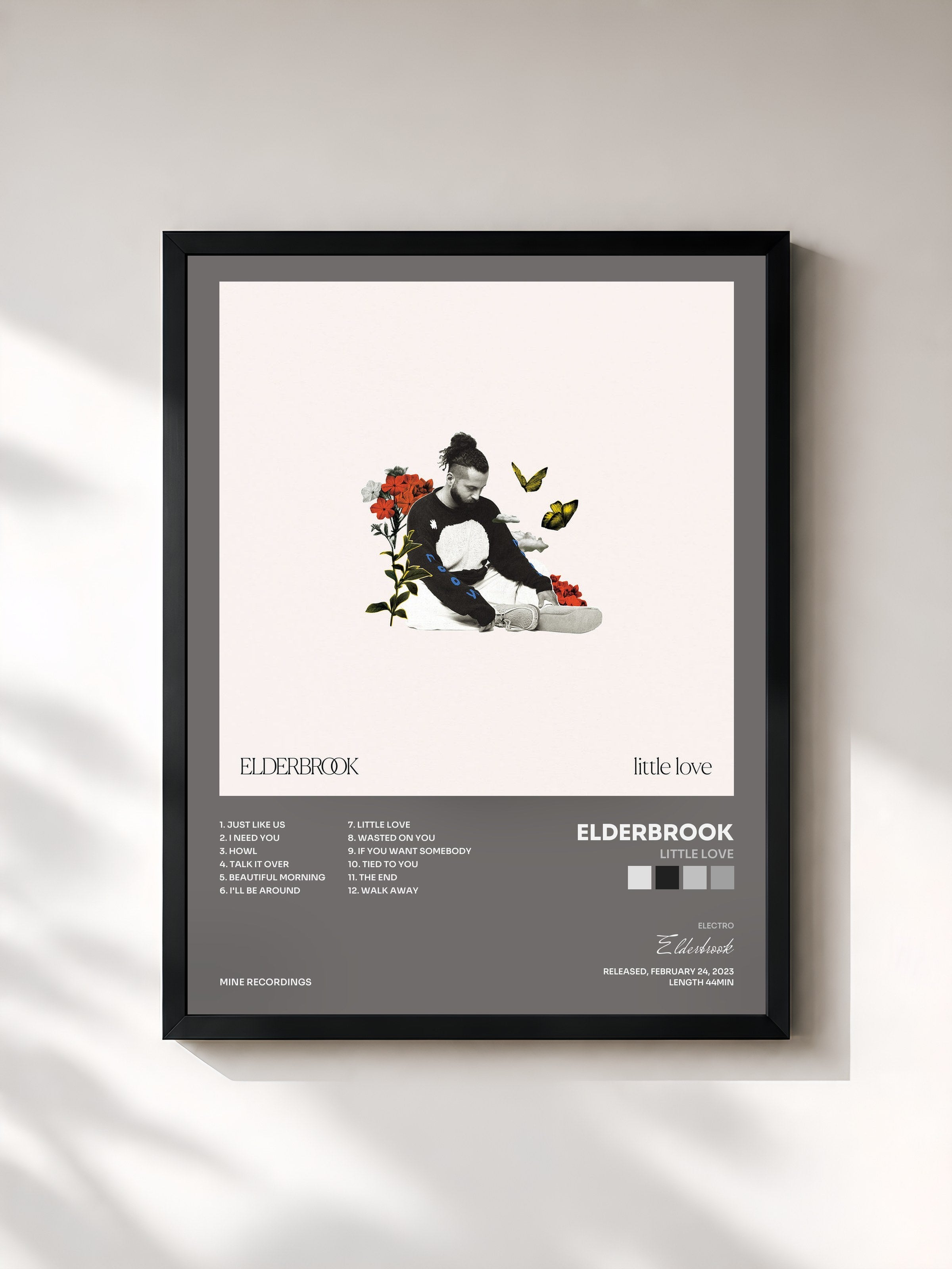 #noir Tableau de l'album Little Love de Elderbrook, cadre noir, imprimé et encadré en France