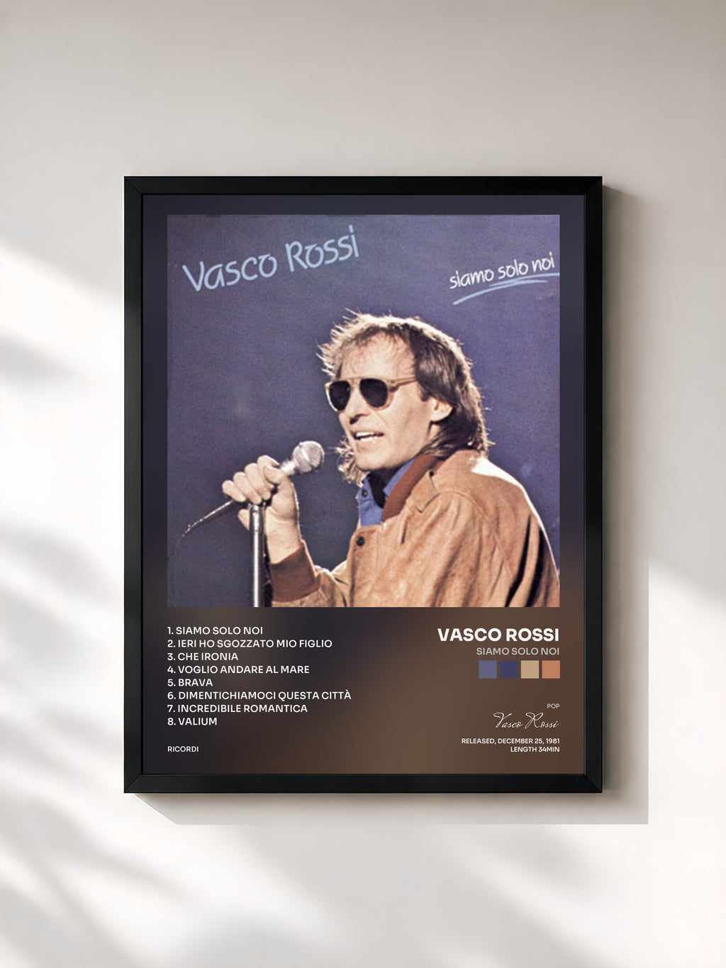#noir Tableau de l'album Siamo Solo Noi de Vasco Rossi, cadre noir, imprimé et encadré en France