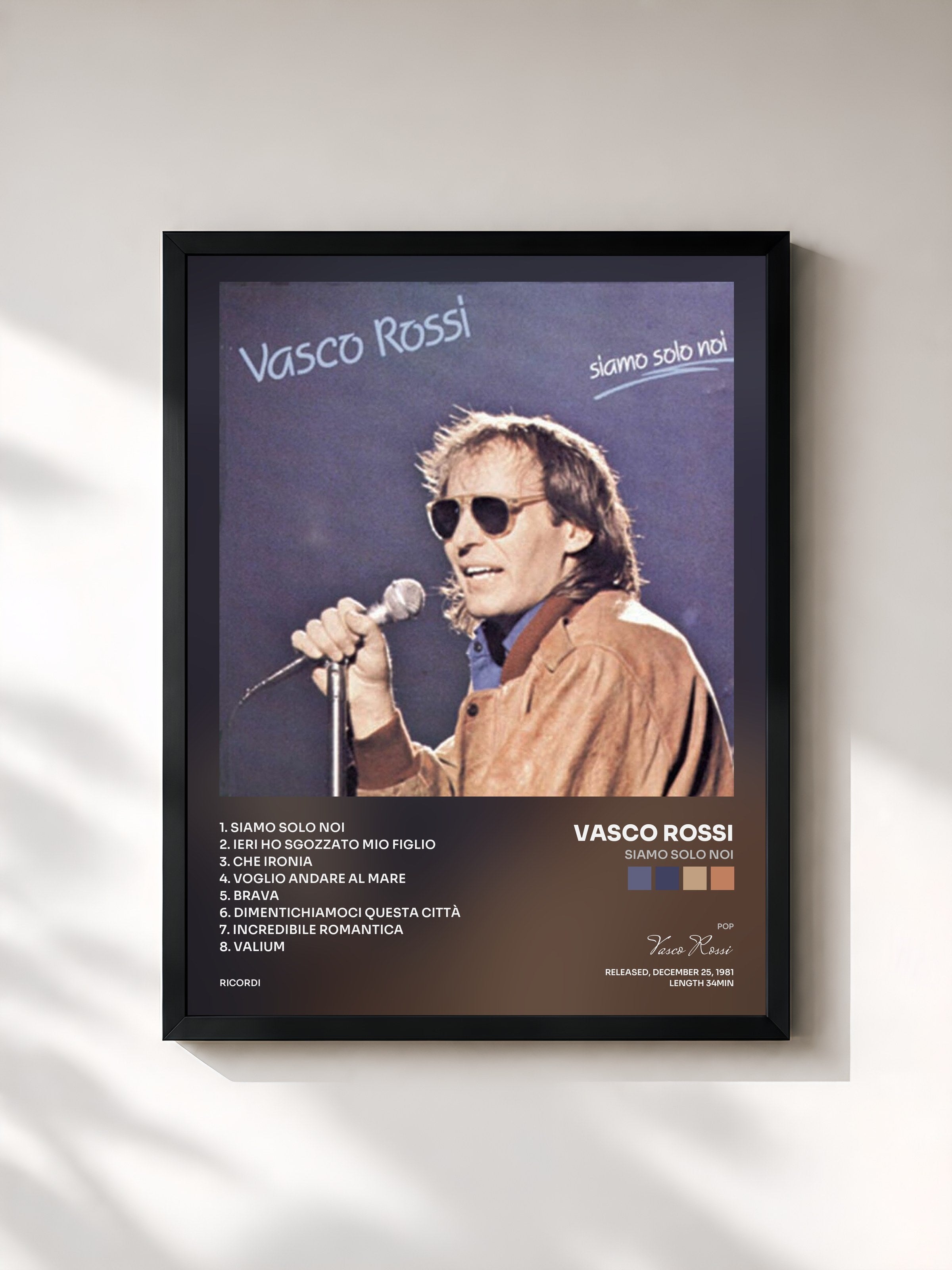 #noir Tableau de l'album Siamo Solo Noi de Vasco Rossi, cadre noir, imprimé et encadré en France