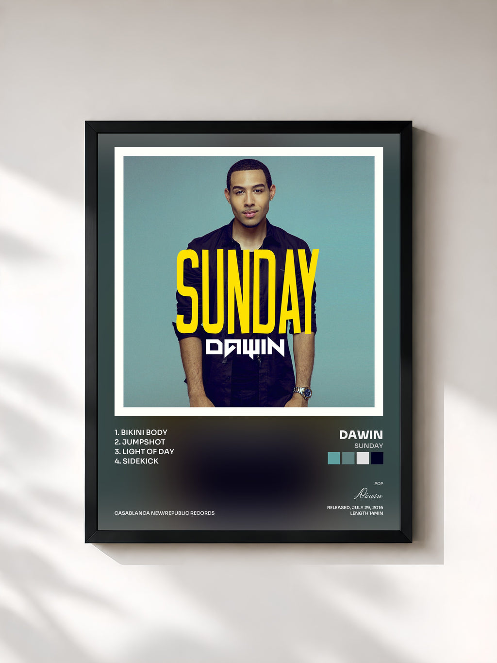 #noir Tableau de l'album Sunday de Dawin, cadre noir, imprimé et encadré en France